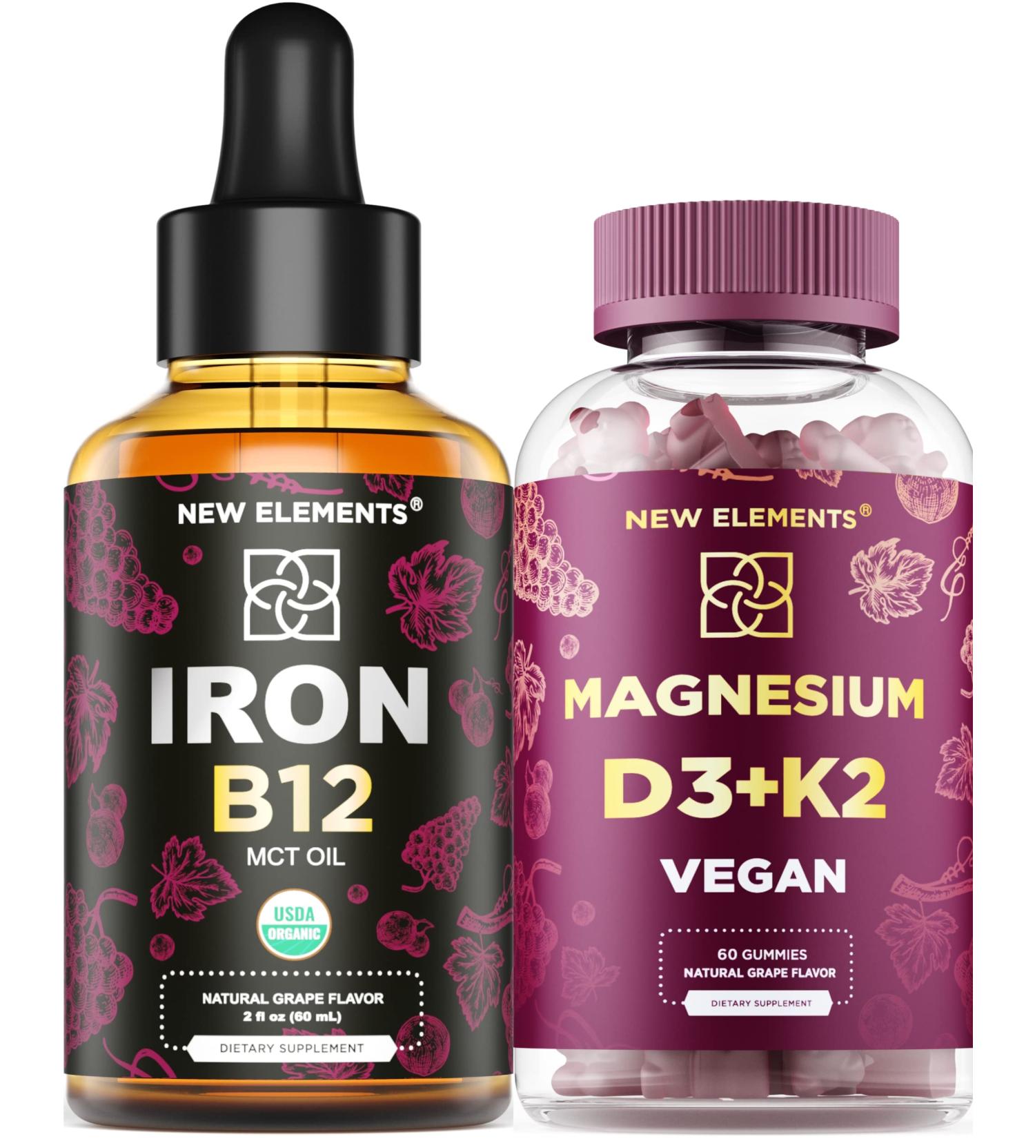 New Elements Liquid Iron Gummies with B12, Magnesium, D3 & K2 - Enhanced Formula for Improved Health - Buy Online on GoSupps.com