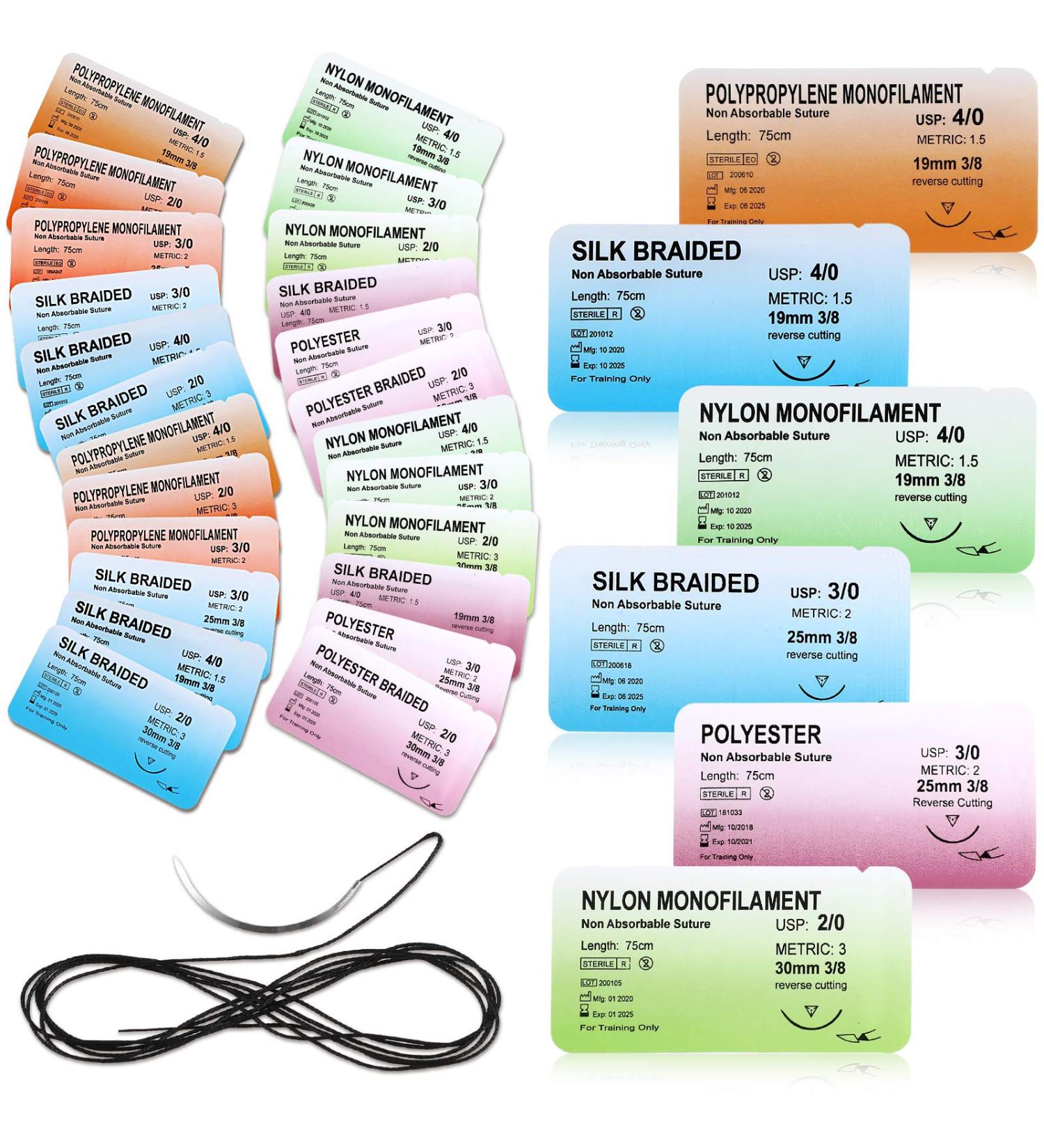 Suture Practice Kit with Thread and Needles - 2/0 3/0 4/0 Assorted Sizes for Military, Tactical, Camping, Nursing Education and Surgical Training - Buy Online on GoSupps.com