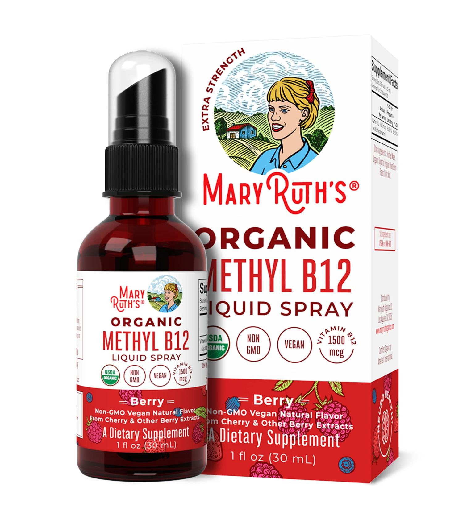 Organic Vitamin B12 Spray for Nerve Function & Energy Support - Vegan, Non-GMO, Gluten Free - 1 Fl Oz (Berry) - Pack of 1 - Buy Online on GoSupps.com