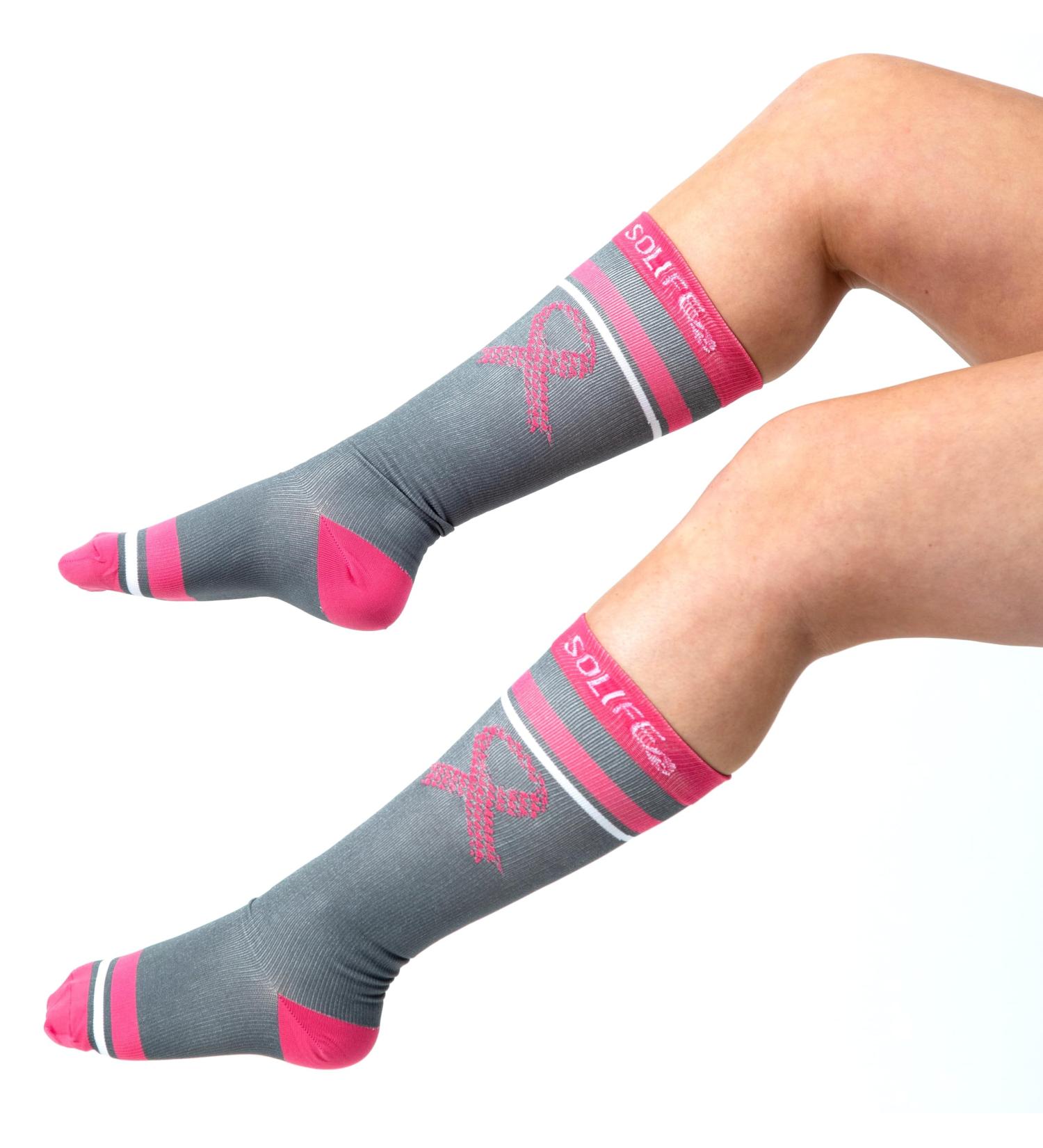 Graduated Copper Compression Socks 15-20 mmHg for Women & Men - All Day Wear Perfect for Running & Nursing - Large-X-Large Pink Survivor - Buy Online on GoSupps.com
