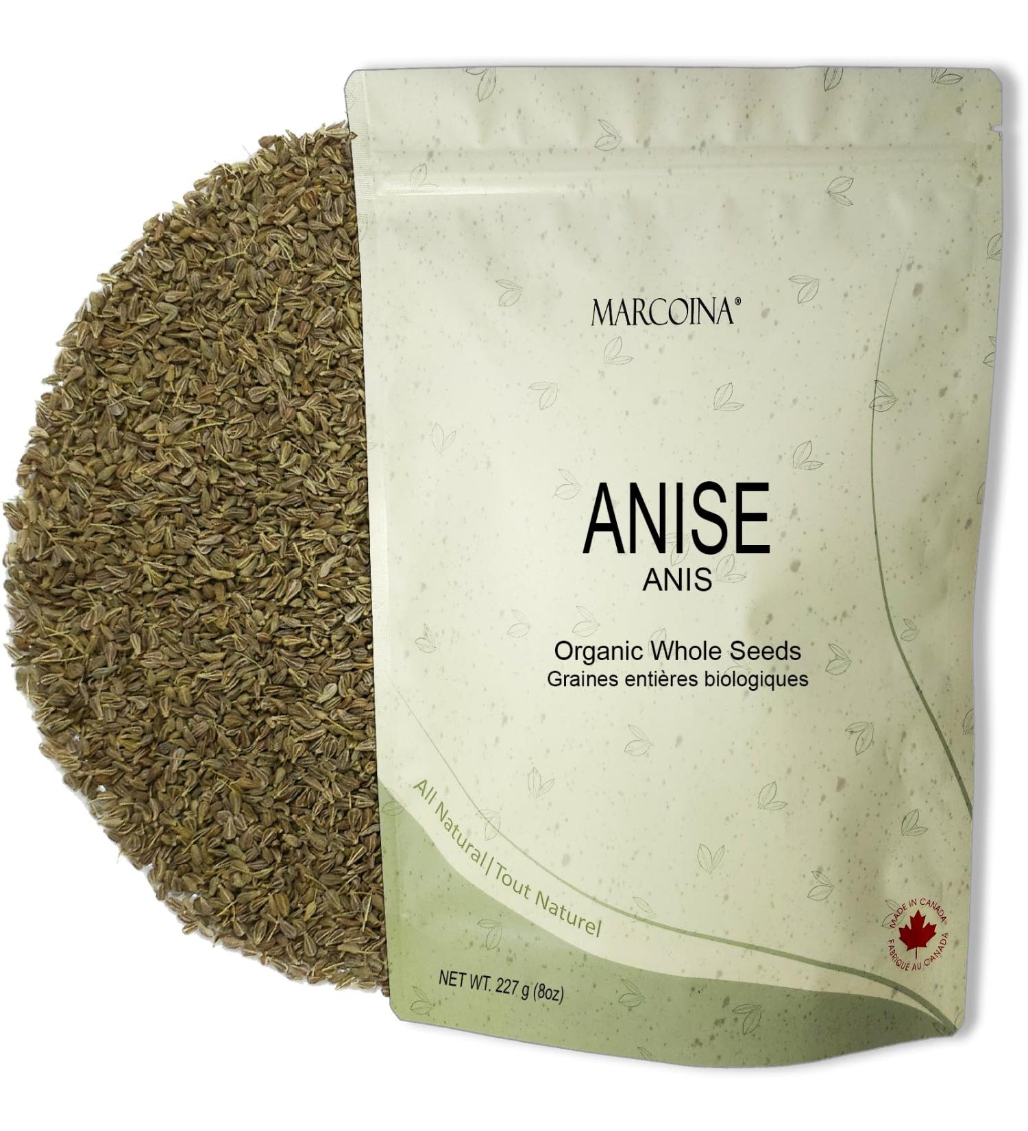 Organic Anise Seeds Herbal Loose Tea by Marcoina - Whole Seeds 227g in Resealable bag Caffeine-Free Tea from Egypt - Perfect for Hot Brews Cooking and Spices - Known as Pimpinella anisum Aniseed anis. - 8oz. Anise Organic Whole Seeds 227g(8oz) - Buy Online on GoSupps.com