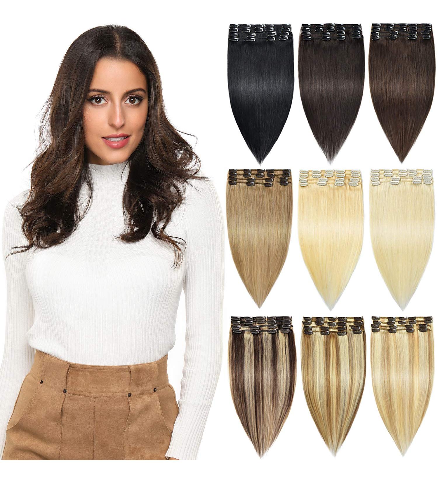 ROSEBUD 10 Inch Clip in Hair Extensions 60g REMY Human Hair 8Pcs 18 Clips - Medium Brown - Buy Online on GoSupps.com