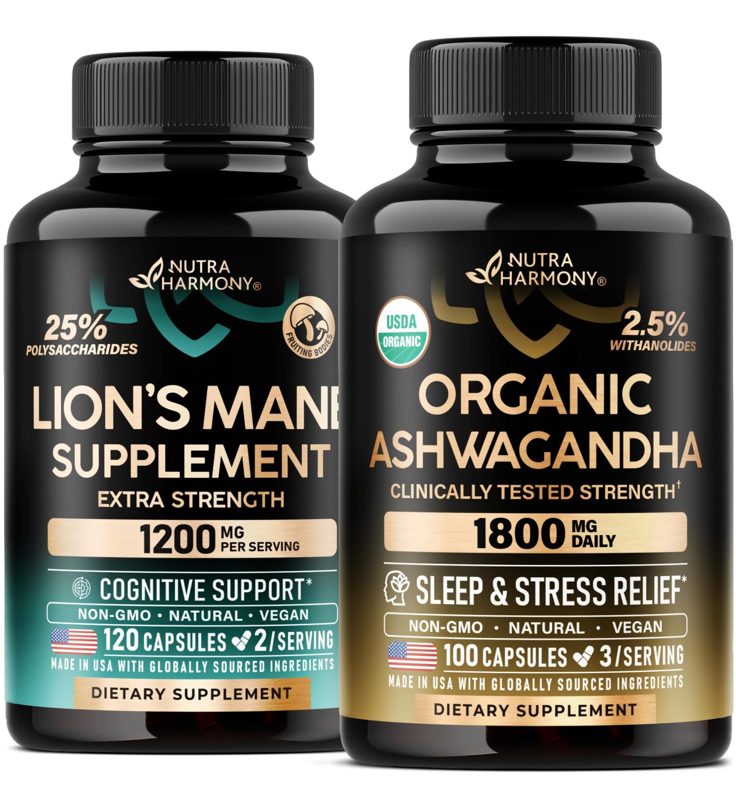 NUTRAHARMONY Lions Mane & Organic Ashwagandha Capsules