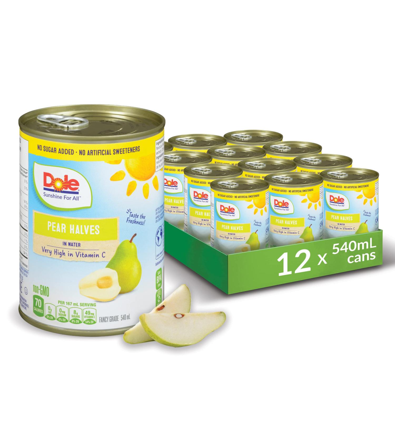 Dole Canned Fruit Pear Halves in Water Non-GMO No Sugar Added & No Artificial Sweeteners 540 ml 12 Count Pear Halves 540ml - Buy Online on GoSupps.com