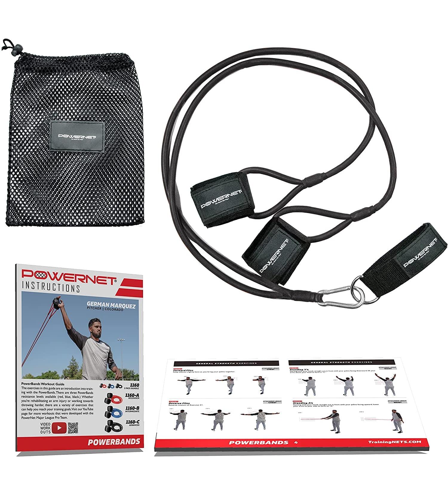 PowerNet Arm Care Bands - Baseball Softball Strength Training PowerBands for Injury Rehab & Pitching Warm-Ups - Attach Anywhere - Black | Advanced - Buy Online on GoSupps.com