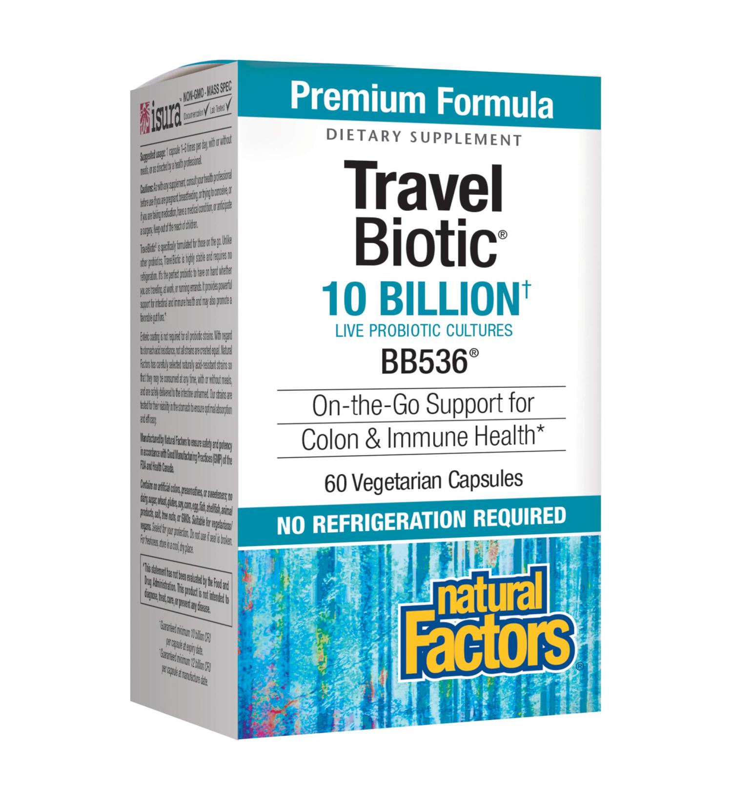 Natural Factors Travel Biotic BB536 - 10 Billion Probiotics, 60 Veg Capsules - Buy Online on GoSupps.com