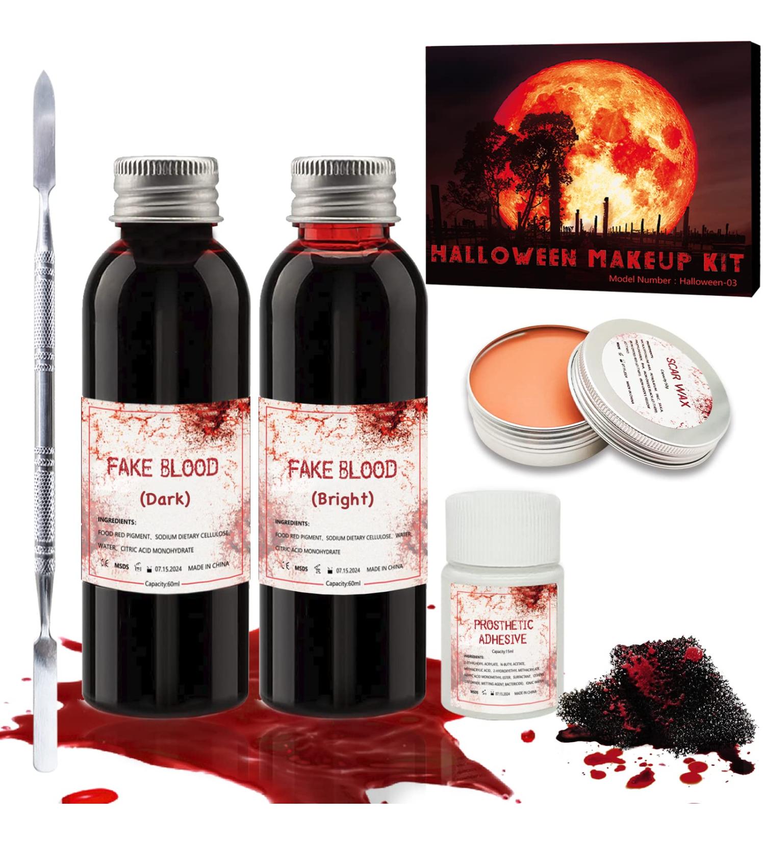 Professional Halloween SFX Makeup Kit with Fake Blood, Scar Wax, Sponge & Prosthetic Adhesive for Clown, Zombie & Vampire Cosplay - Buy Online on GoSupps.com