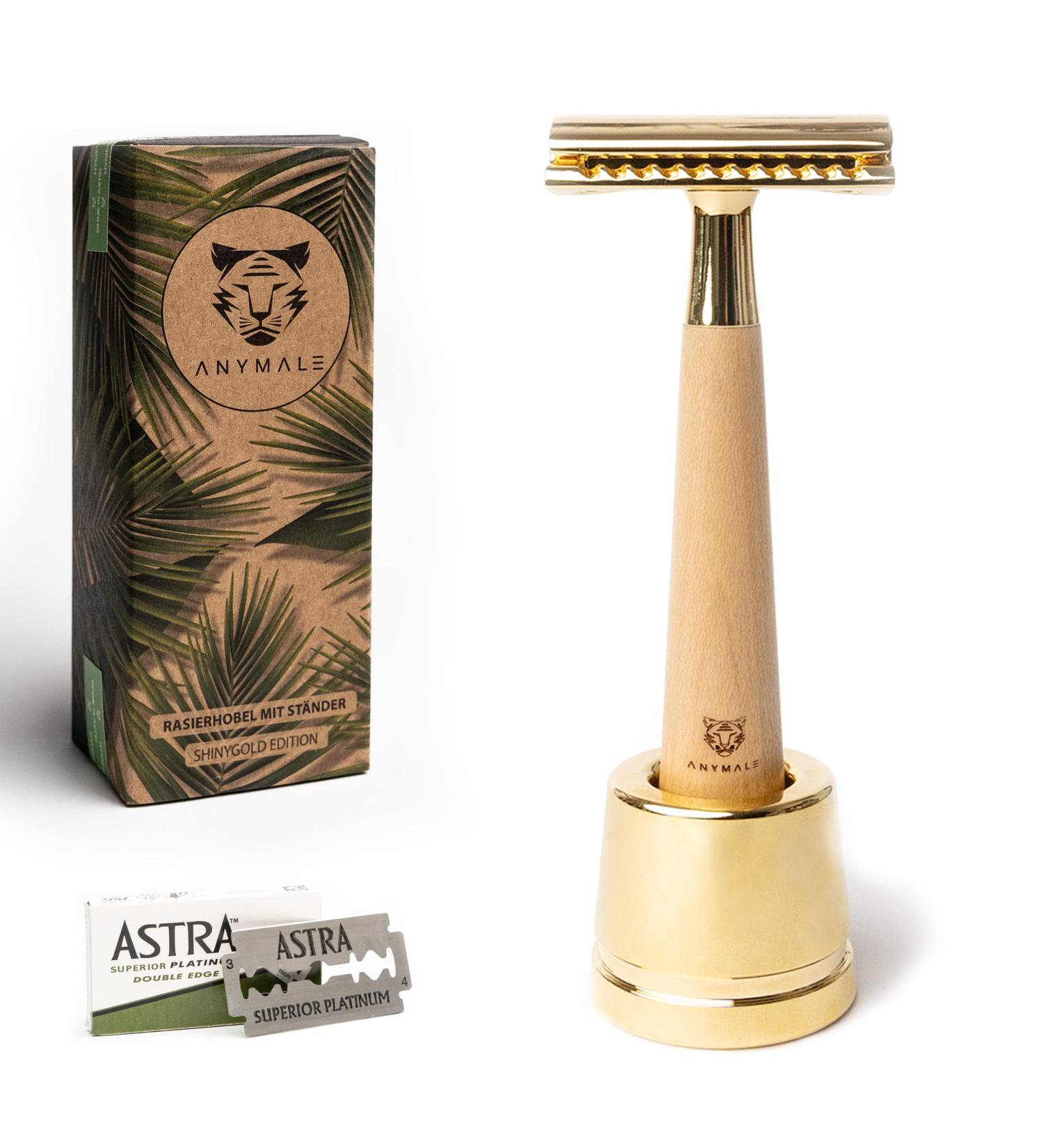ANYMALE Safety Razor with Maple Wood Handle | Plastic-Free Ladies Razor Set with Stand & 5 ASTRA Blades - Eco-Friendly Shaving Solution - Buy Online on GoSupps.com