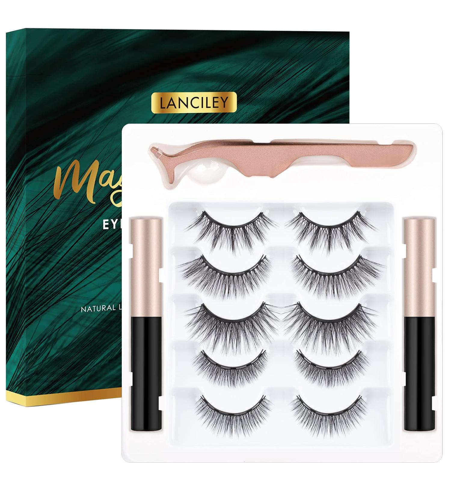 Magnetic Eyelashes with Eyeliner Kit - 5 Pairs Fluffy Lashes, 2 Tubes Magnetic Eyeliner, Tweezers - 3D Natural Look, Reusable False Lashes - Waterproof, Easy to Wear, No Glue Needed - Buy Online on GoSupps.com