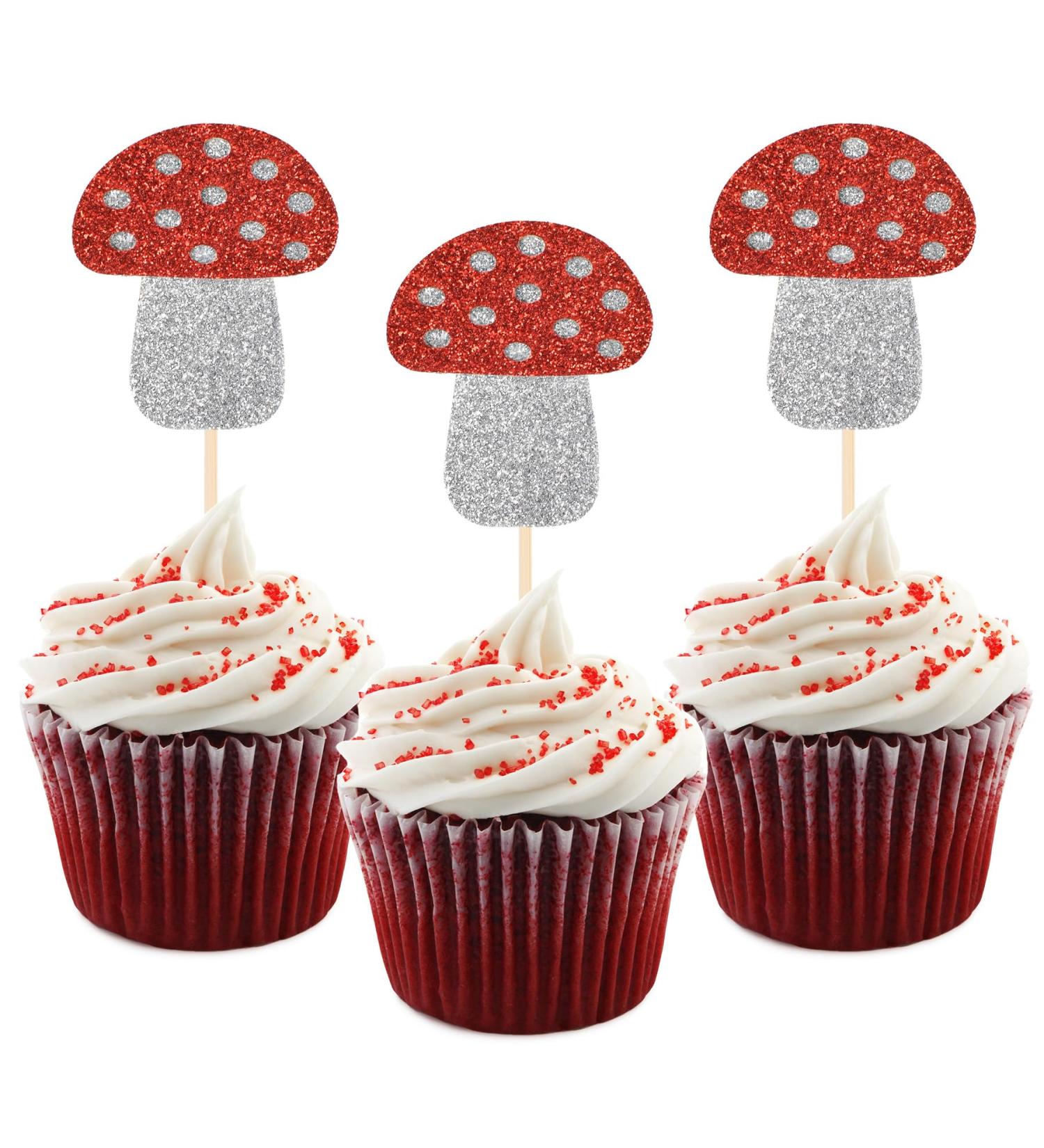HOKPA Mushroom Cupcake Toppers 24Pcs Cute Mushroom Cupcake Picks for Baby Shower Wedding Forest Plant Mushroom Theme Party Decoration - Buy Online on GoSupps.com