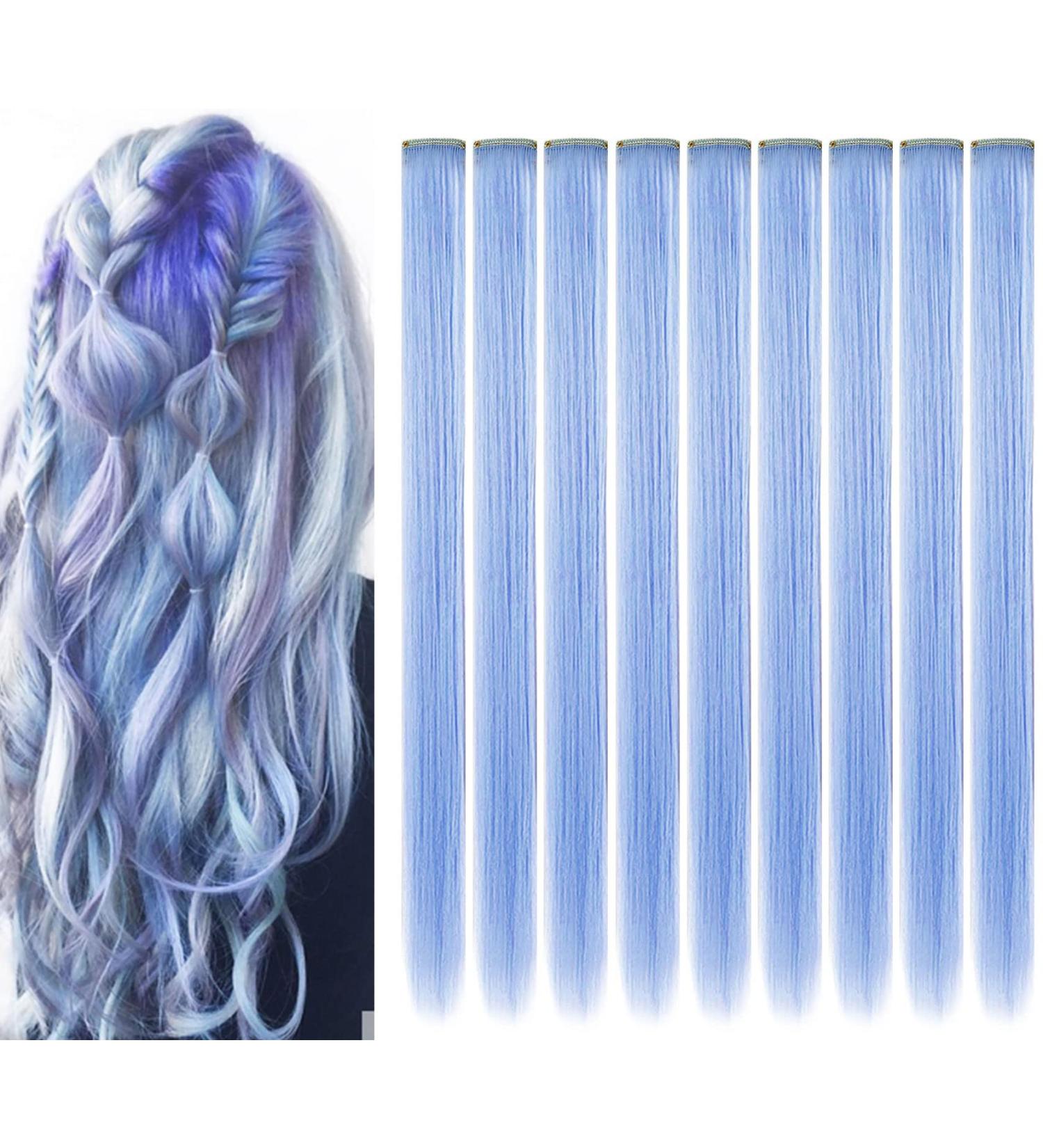 MQY Color 9PCs 21 Hair Accessories | Clip-in Colored Hair Extensions for Girls & Women - Haze Blue Highlights - Buy Online on GoSupps.com