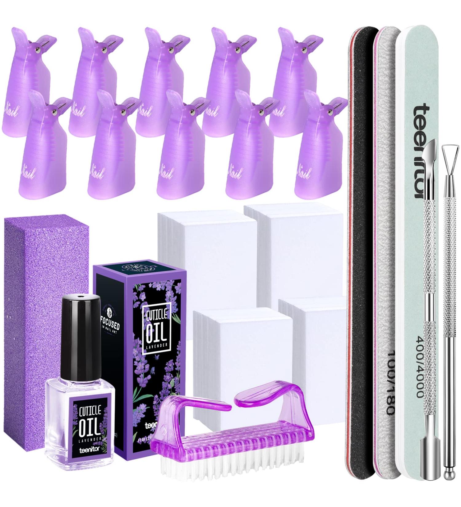 Teenitor Nail Gel Remover Kit with Clips, Pads, Brushes & Oil - Cuticle Tools Included - Buy Online on GoSupps.com