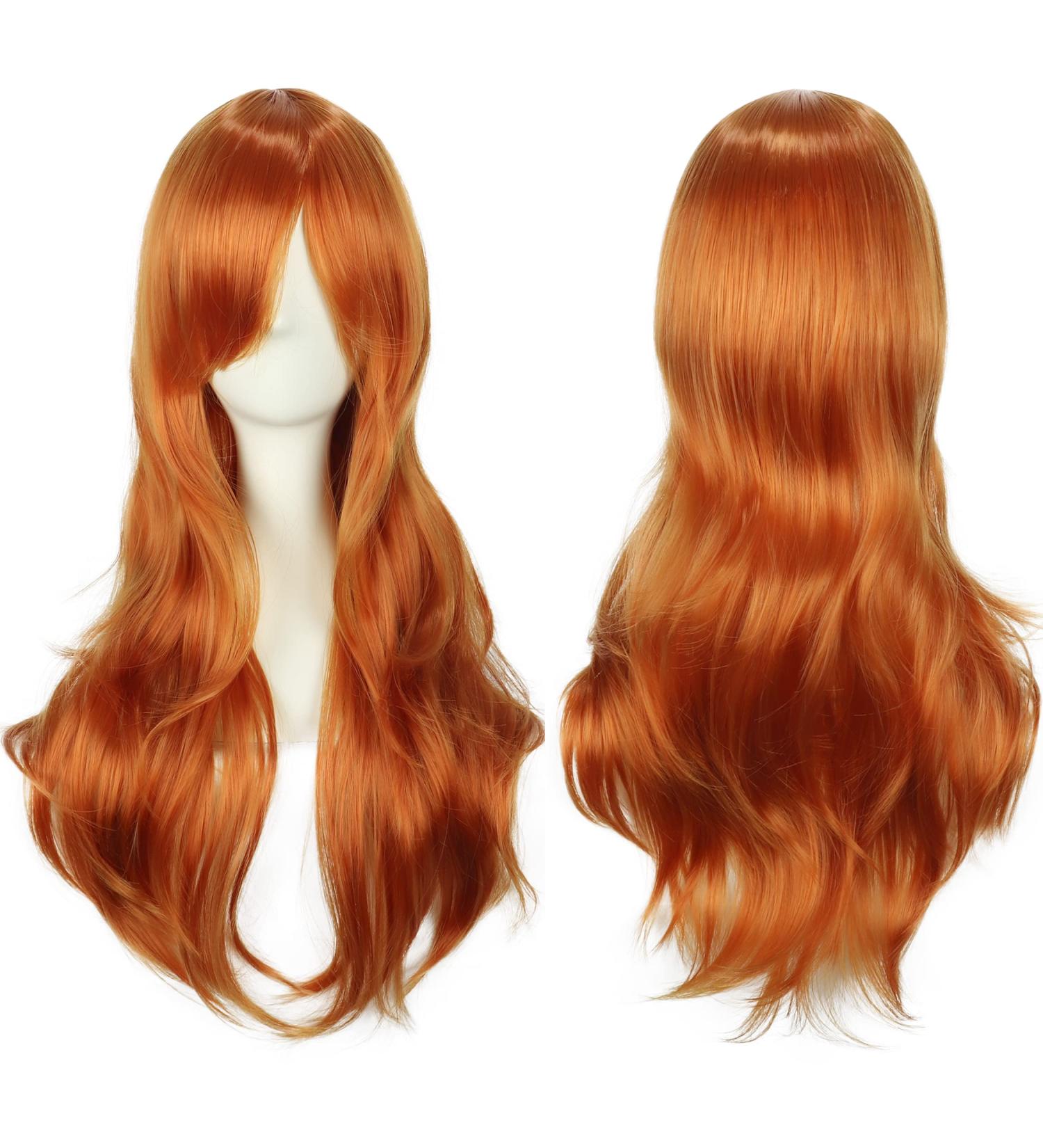 Colorful Panda 28 Inch Long Curly Full Hair Wig with Side Bangs for Women - Ginger Orange | Anime Cosplay Halloween Costume Party - Buy Online on GoSupps.com