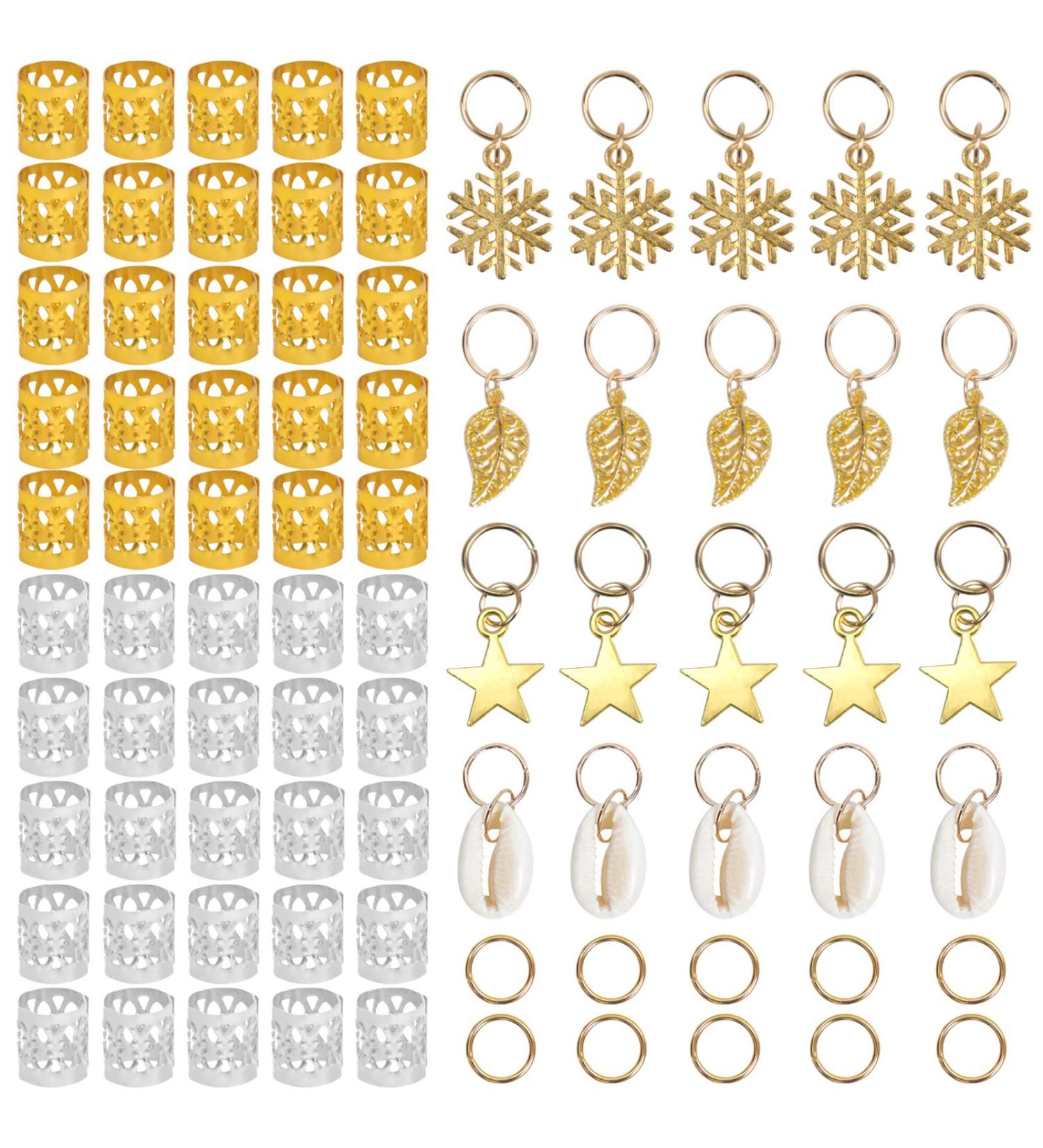 Jinlaili 80-Piece Pearl Cuffs Set | Premium Aluminum Hair Jewelry Rings & Dreadlocks Pendants - Metal Hair Accessories - Buy Online on GoSupps.com