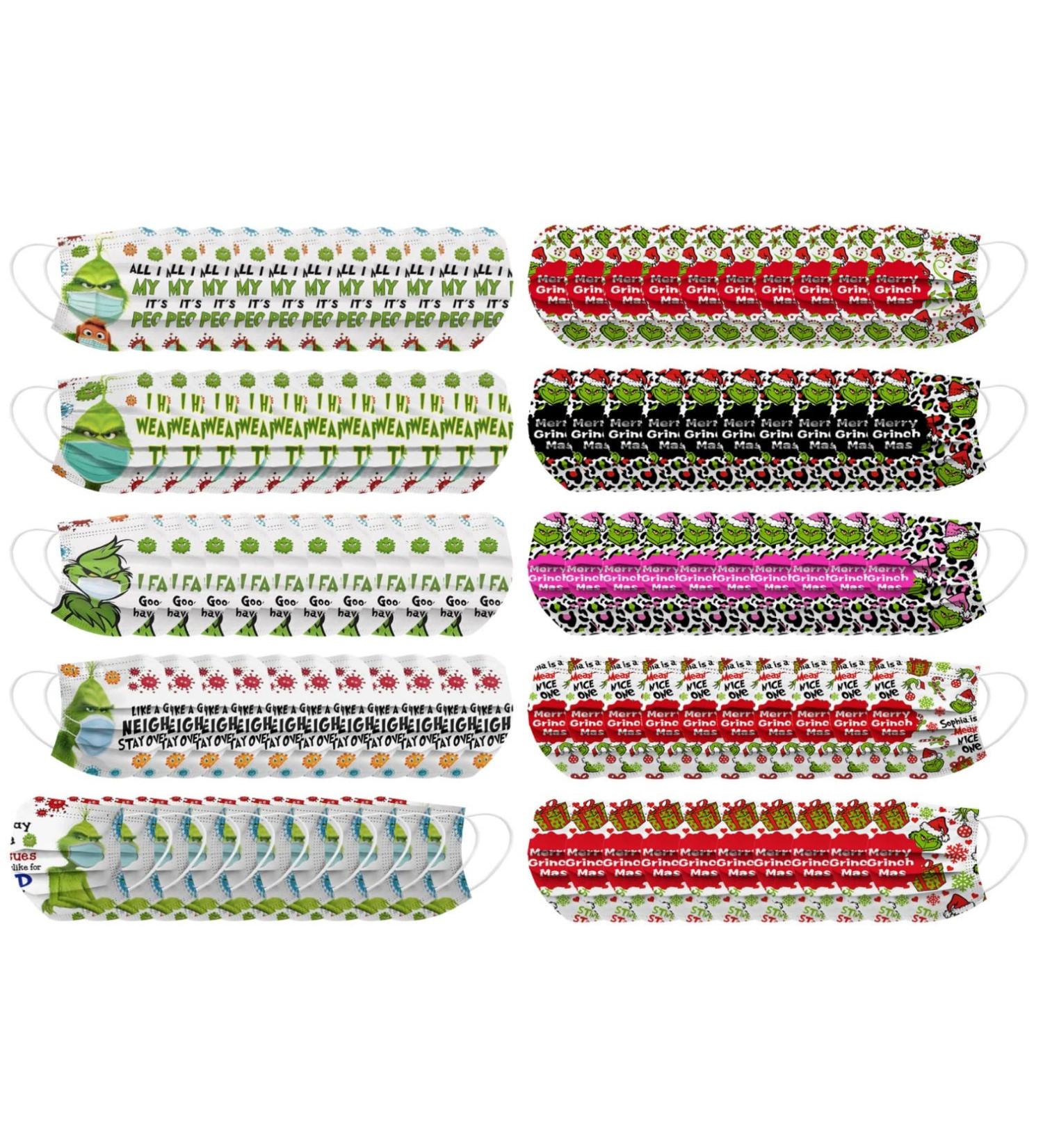 100Pcs Kids Grinch Disposable Face_Mask - Christmas Childrens Face_Mask Assorted Colors Design Boys Girls 3-Ply Face_Covering (Grinch E) - Buy Online on GoSupps.com