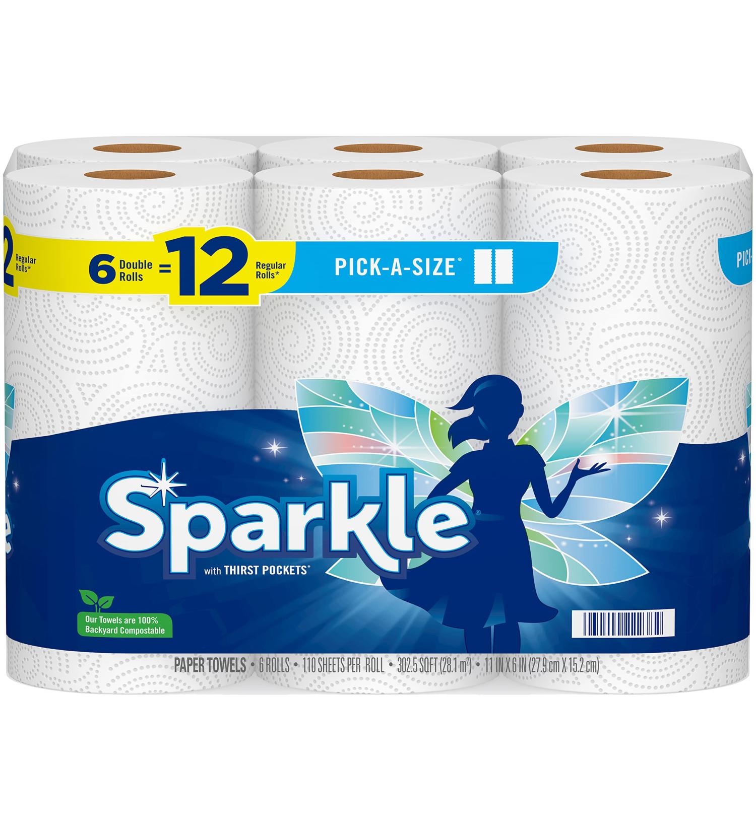 Sparkle Pick-A-Size Paper Towels - 6 Double Rolls | 12 Regular Rolls - Buy Online on GoSupps.com
