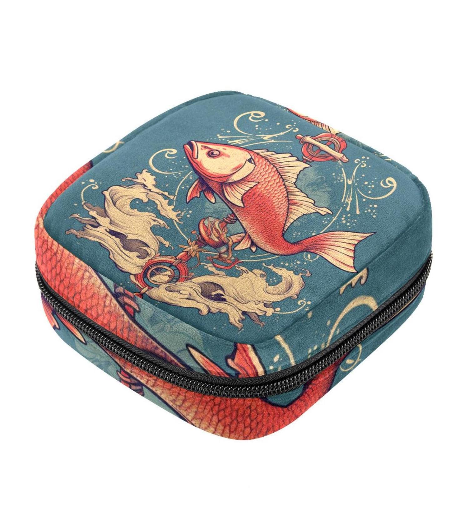 HomeDecorZone Portable Period Kit Bag - Feminine Product Pouch for Girls with Zipper Closure - Fish Multicoloured Design - Holds Pads and Tampons - Pack of 20 - Buy Online on GoSupps.com