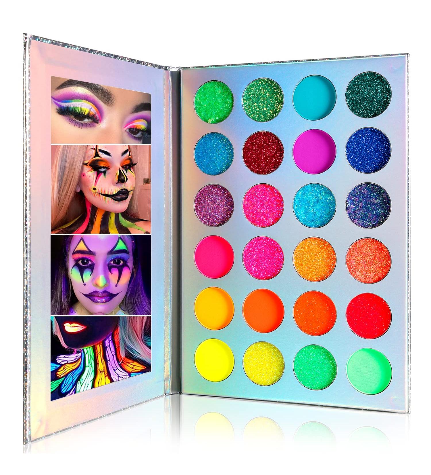 DE'LANCI Neon Eyeshadow Palette - Glow in the Dark, Blacklight UV Makeup, Matte & Glitter Shadows for Halloween - Buy Online on GoSupps.com
