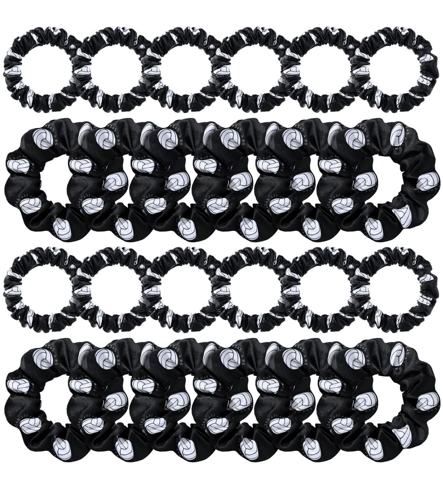 24 Piece Black Volleyball Hair Scrunchies Set - Silk Satin Elastic Hair Ties for Players Teams - Perfect Sports Gift for Girls & Women - Buy Online on GoSupps.com