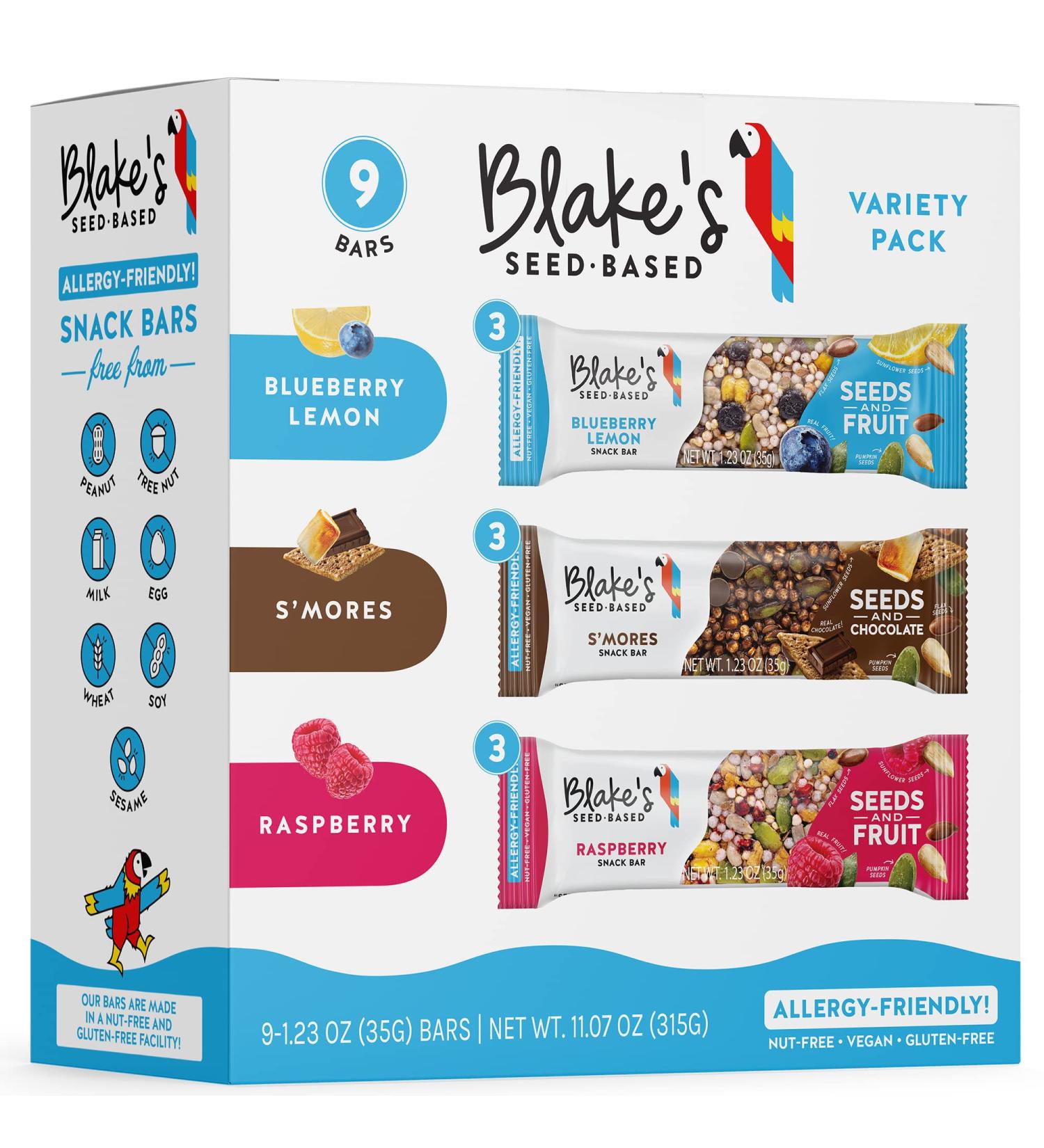 Blakes Seed Based Snack Bar Variety Pack - Nut Free, Gluten Free, Dairy Free & Vegan - 9 Bars, Fruit & Chocolate Flavors - Organic Healthy Snacks for Kids & Adults - Great for Breakfast - 9 Count - Buy Online on GoSupps.com