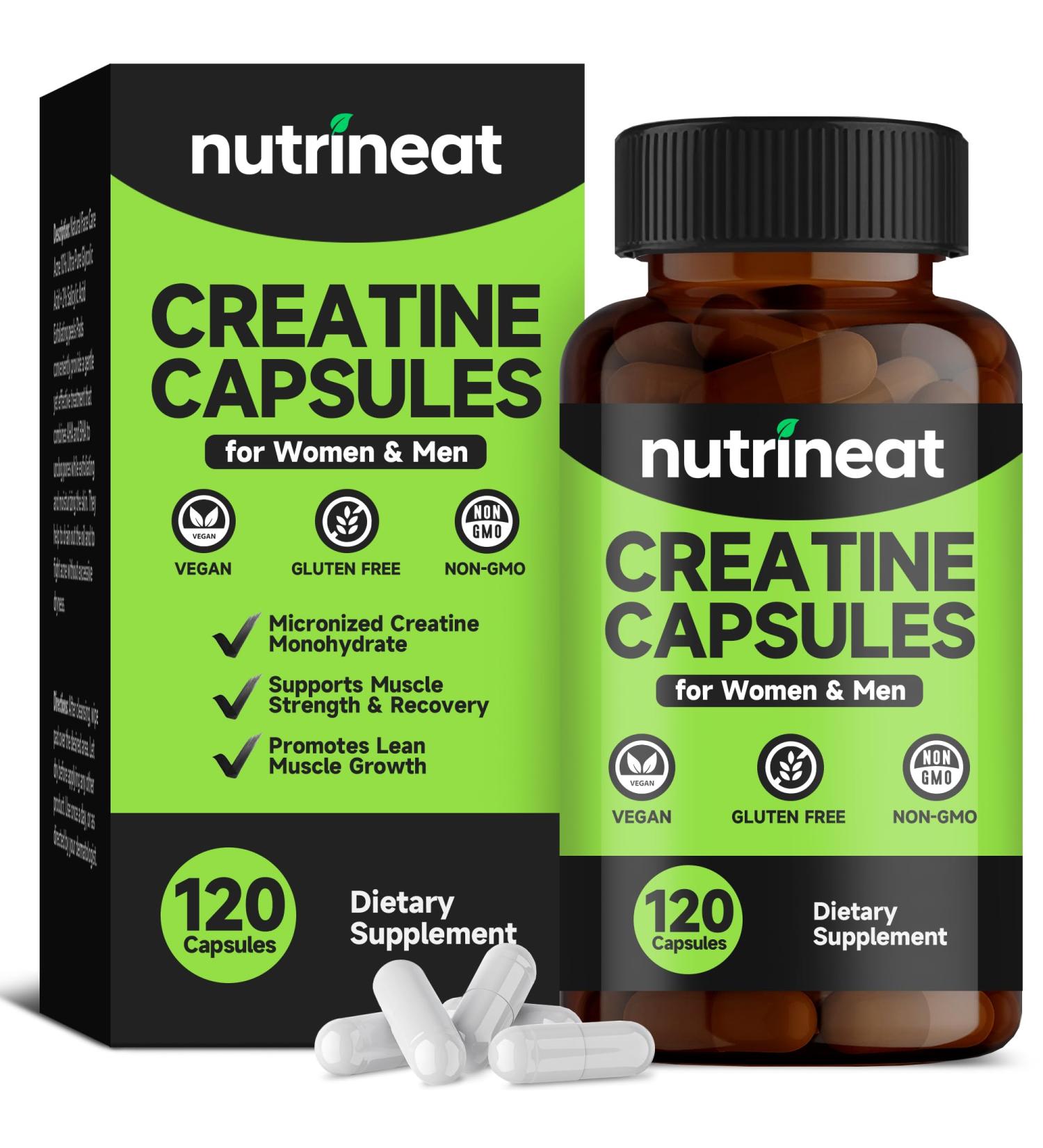 NutriNeat Creatine Capsules (120 Capsules) Creatine Monohydrate Capsule Creatine Supplements for Women & Men 1000 mg per Serving Workout Nutrition for Men and Women - Buy Online on GoSupps.com