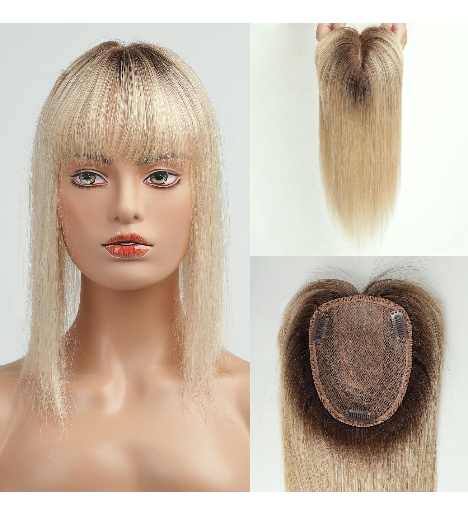 Haircube Ombre Light Blonde Human Hair Topper for Women 100% Remy 150% Dense Clip-In Topper with Bangs 14 Inch 40g - Buy Online on GoSupps.com