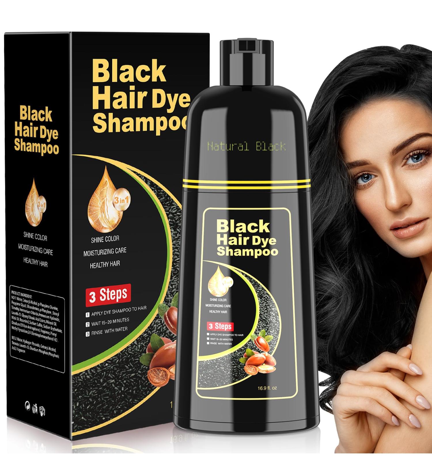 Buy 3 in 1 Black Hair Dye Shampoo - Semi-Permanent Gray Coverage for Men & Women | Herbal Natural Formula - 16.9 Fl Oz - Buy Online on GoSupps.com