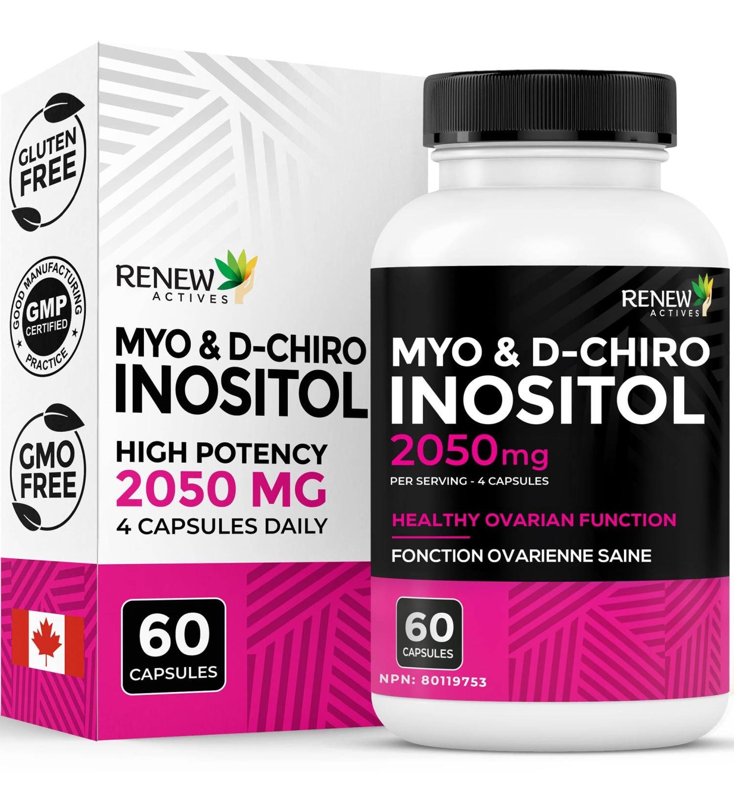 Renew Actives Myo-Inositol & D-Chiro Inositol Promotes Balanced Ovarian Function Regulates Menstrual Cycle Hormonal Harmony & Metabolic Health for Women's Wellness 60 Capsules - Buy Online on GoSupps.com