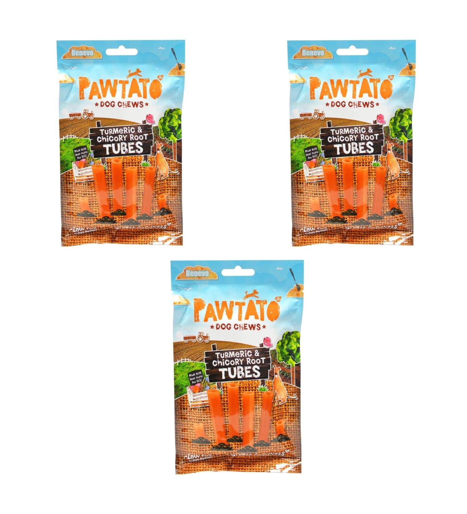 Benevo Pawtato Turmeric & Chicory Root Tubes Dog Chews 90g - 3 Pack