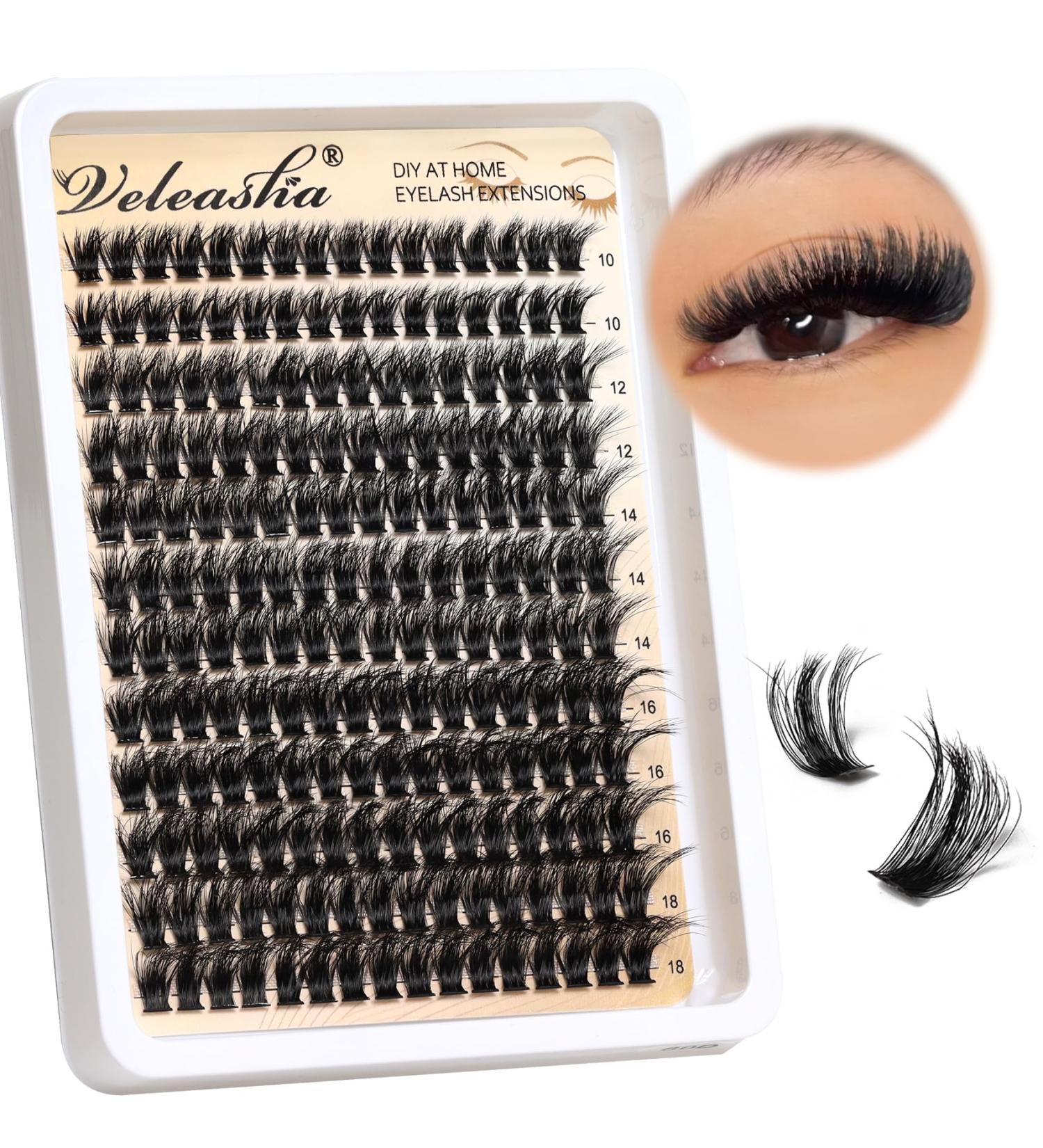 Veleasha 80D Fluffy Lash Clusters - 192PCS D Curl Volume Eyelash Extensions 10-18mm - Soft DIY Cluster Lashes for Home Use - Buy Online on GoSupps.com