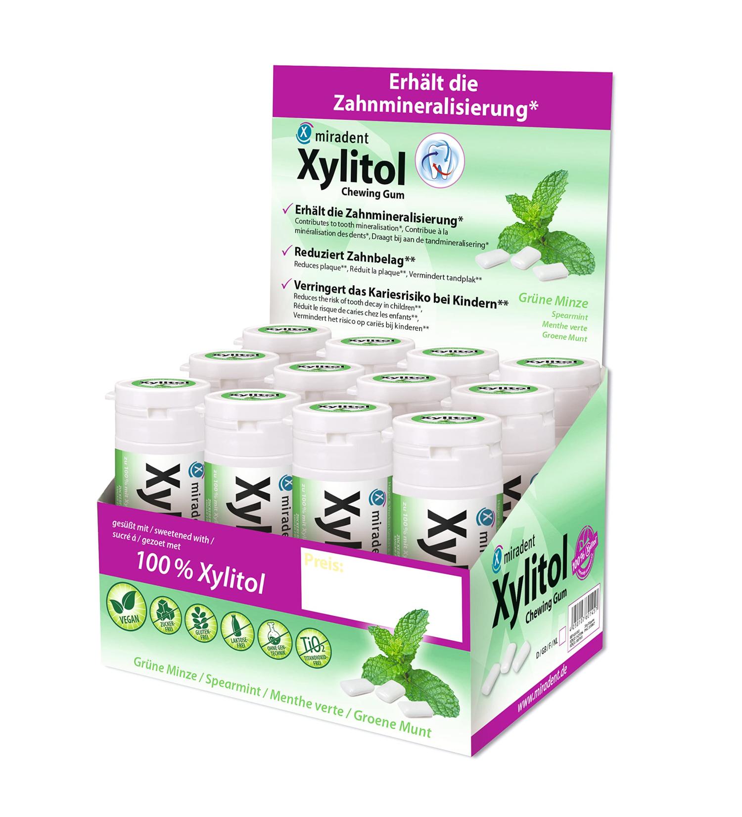Miradent Xylitol Spearmint Display 12 Cans of 30 - Buy Online on GoSupps.com