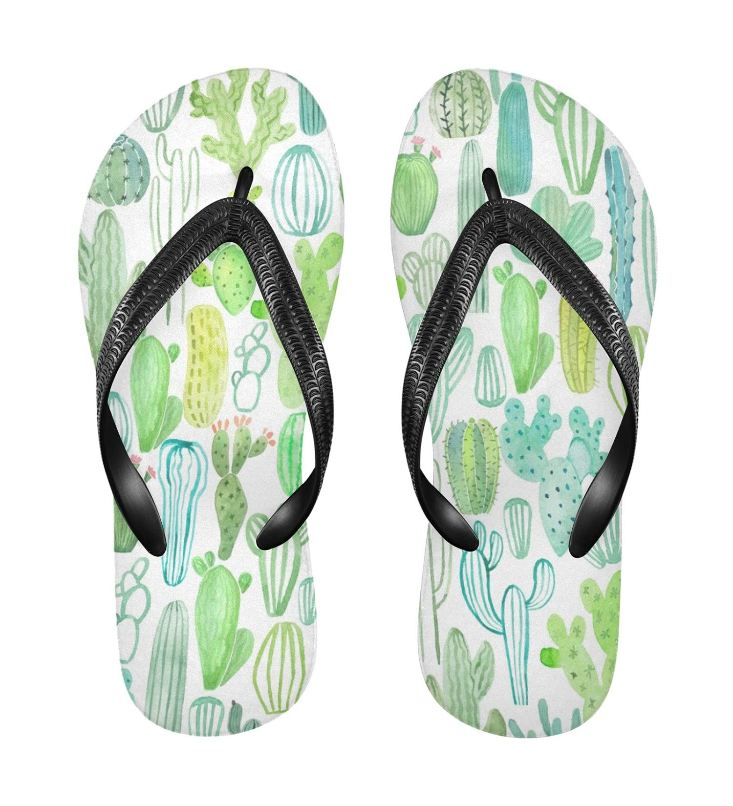 Mnsruu Tropical Cactus Blossoms Flip Flops - Stylish Footwear for Home Hotel Spa & Travel - XS for Men & Women - International Shipping Available - Buy Online on GoSupps.com