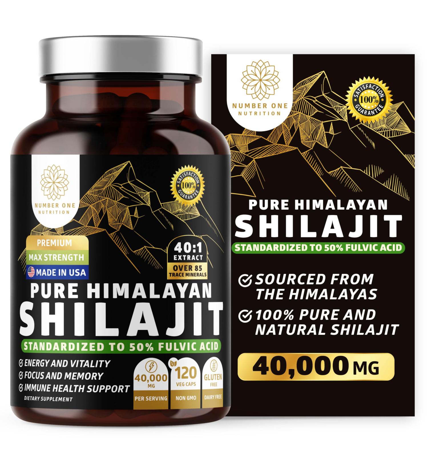 Pure Himalayan Shilajit Supplement for Men and Women, 40,000MG, Max Strength Contains 50% Fulvic Acid with Over 85 Trace Minerals to Support Energy, Brain and Immunity, 120 Veg Caps - Buy Online on GoSupps.com
