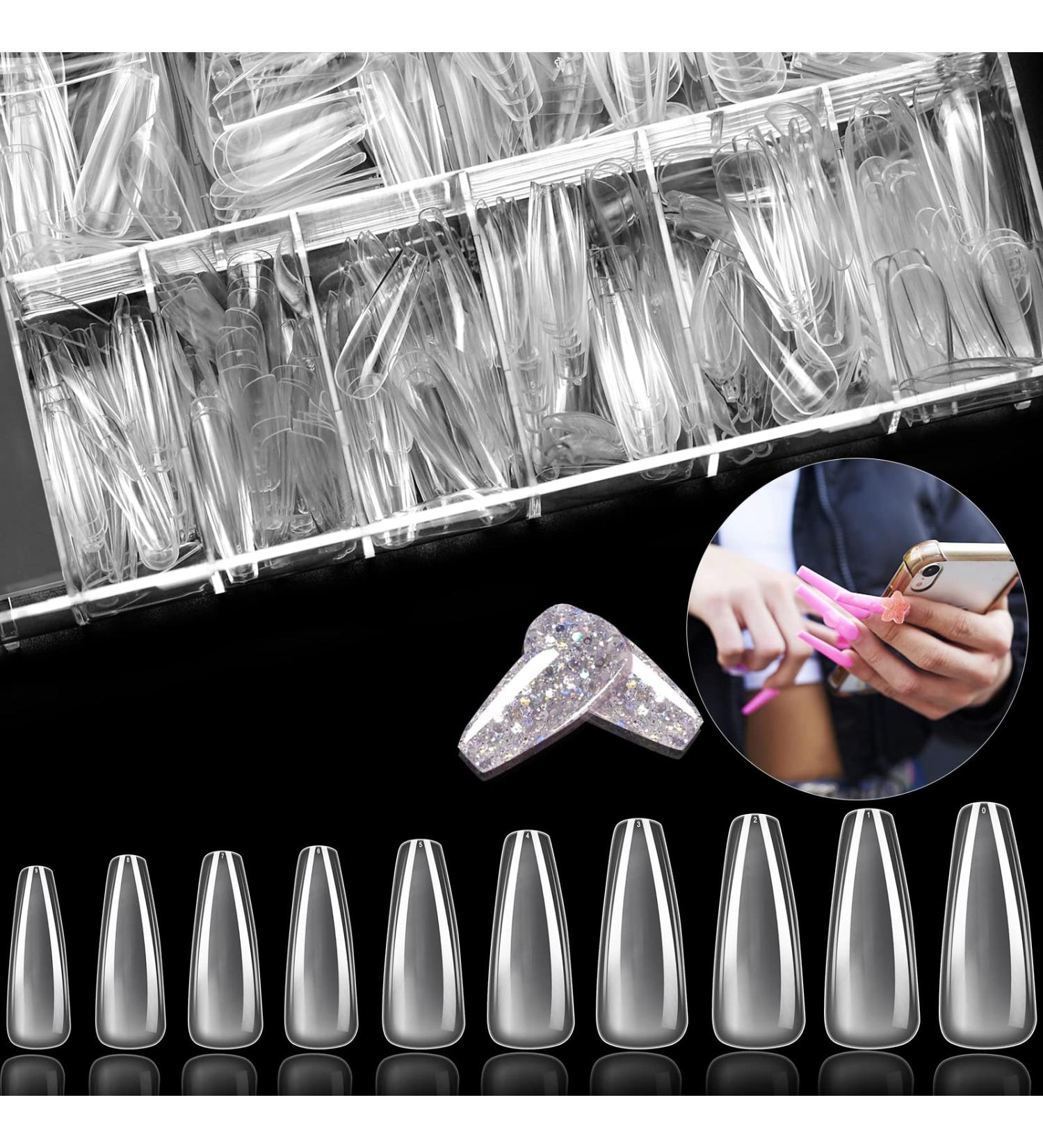 500 Pieces Acrylic Artificial Nail Tips - Ballerina Press-On Nails in 10 Sizes with Clear Box Nail Glue & Brush | International Shipping - Buy Online on GoSupps.com