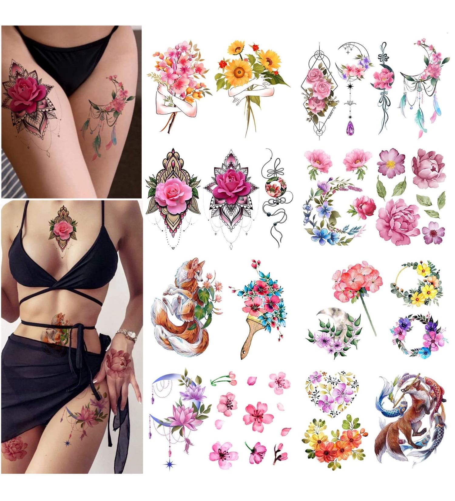 Roarhowl Extra Large Flower Temporary Tattoo for Women - Waterproof Fake Tattoos - Buy Online on GoSupps.com