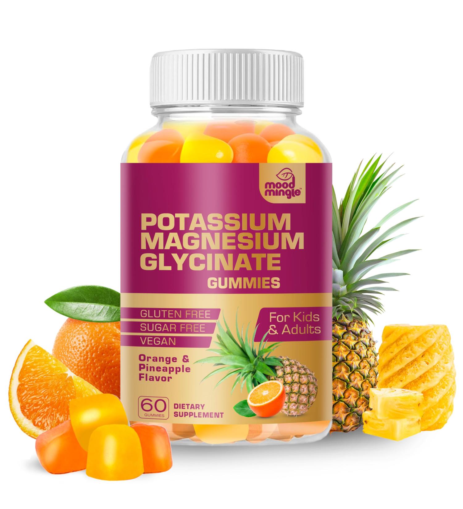 MoodMingle Potassium Magnesium Glycinate Supplement Gummies - High Absorption Potassium Chews - with Calcium Vitamins B6 B12 C D3 K2 Zinc - Vegan Sugar-Free Gluten Free for Kids Adults 60 Count (Pack of 1) - Buy Online on GoSupps.com