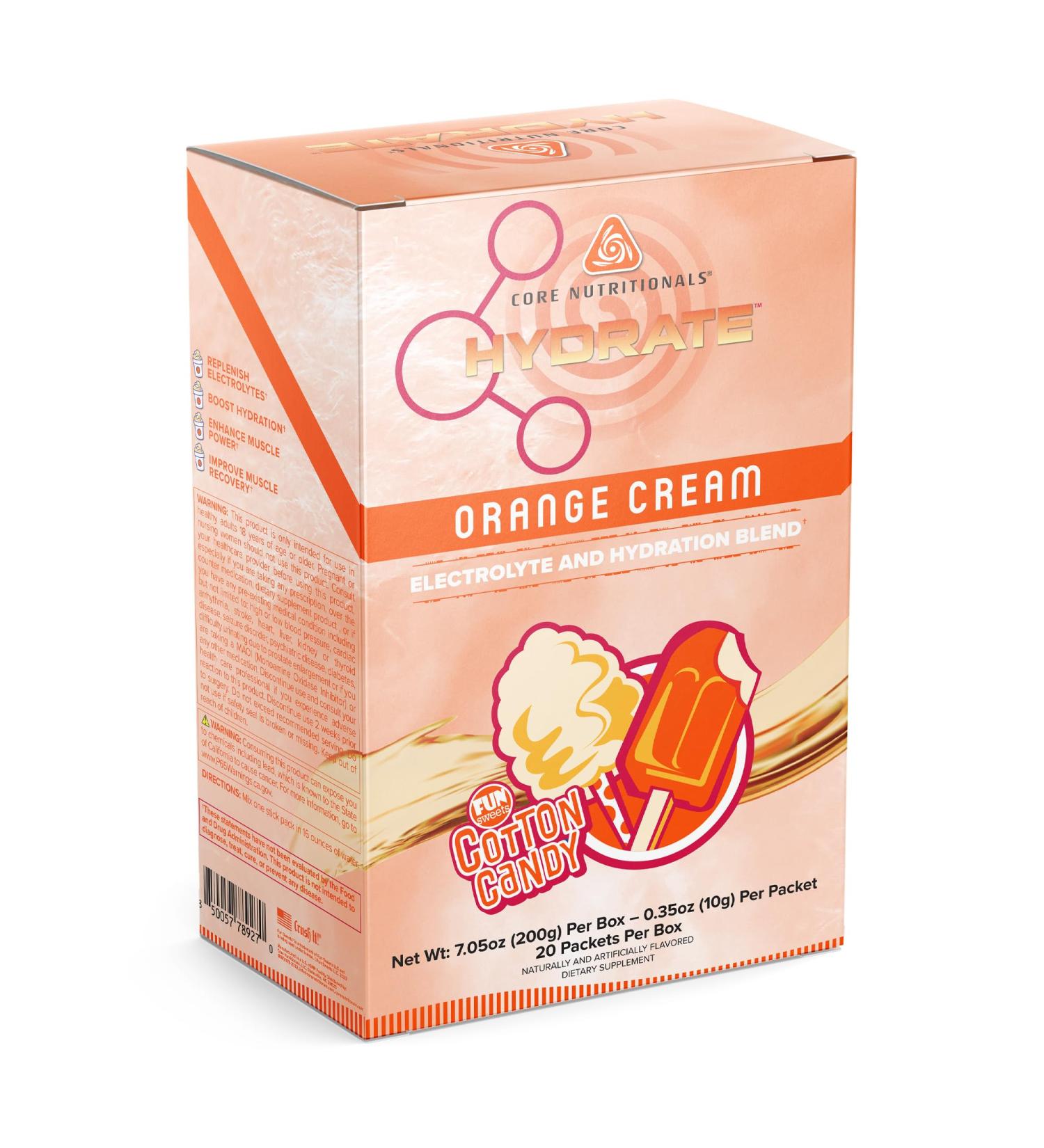 Core Nutritionals Hydrate Electrolyte Drink Mix | Full Electrolyte & Hydration Blend | Improve Stamina & Recovery | 20 Stick Packs (Fun Sweets Orange Cream) Fun Sweets Orange Cream 8 Ounce (Pack of 1)