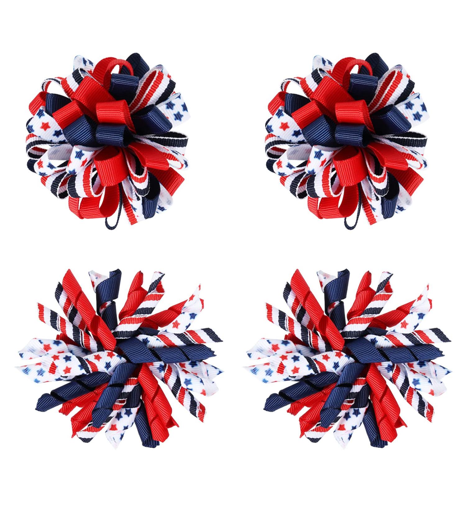 Patriotic 4th of July Korker Hair Bow Clips for Girls - Red White Blue Stars Stripes Ribbon Alligator Barrettes - Kids Xmas Gift - Buy Online on GoSupps.com