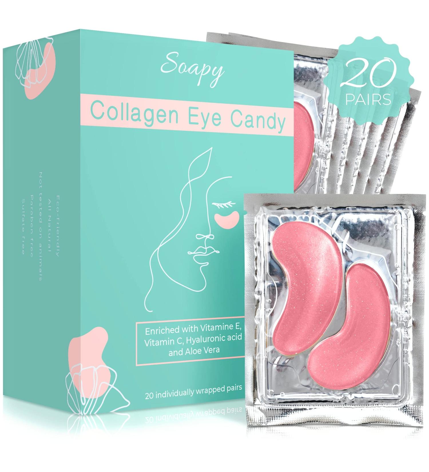Collagen Eye Candy Anti-Aging Eye Masks (Set of 20) - Hyaluronic Acid, Vitamin C, Aloe Vera - For Dark Circles, Puffiness, and Wrinkles | Soapy Skincare - Buy Online on GoSupps.com