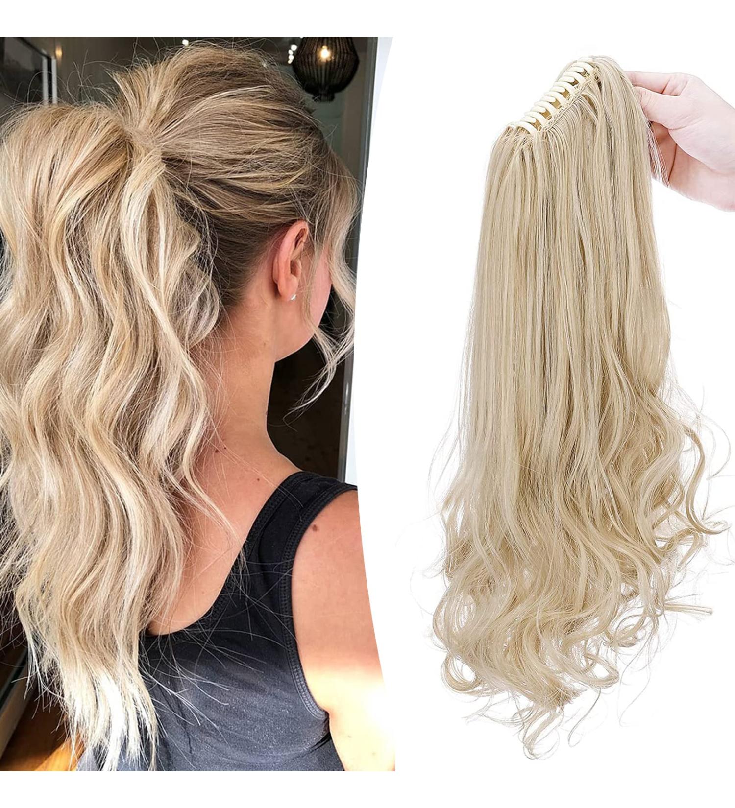 45cm Heat Resistant Ponytail Extension - Ash Blond Mix & Bleach Blonde - Smooth & Wavy Styles - Clamp Hair Braid for Effortless Style - Buy Online on GoSupps.com