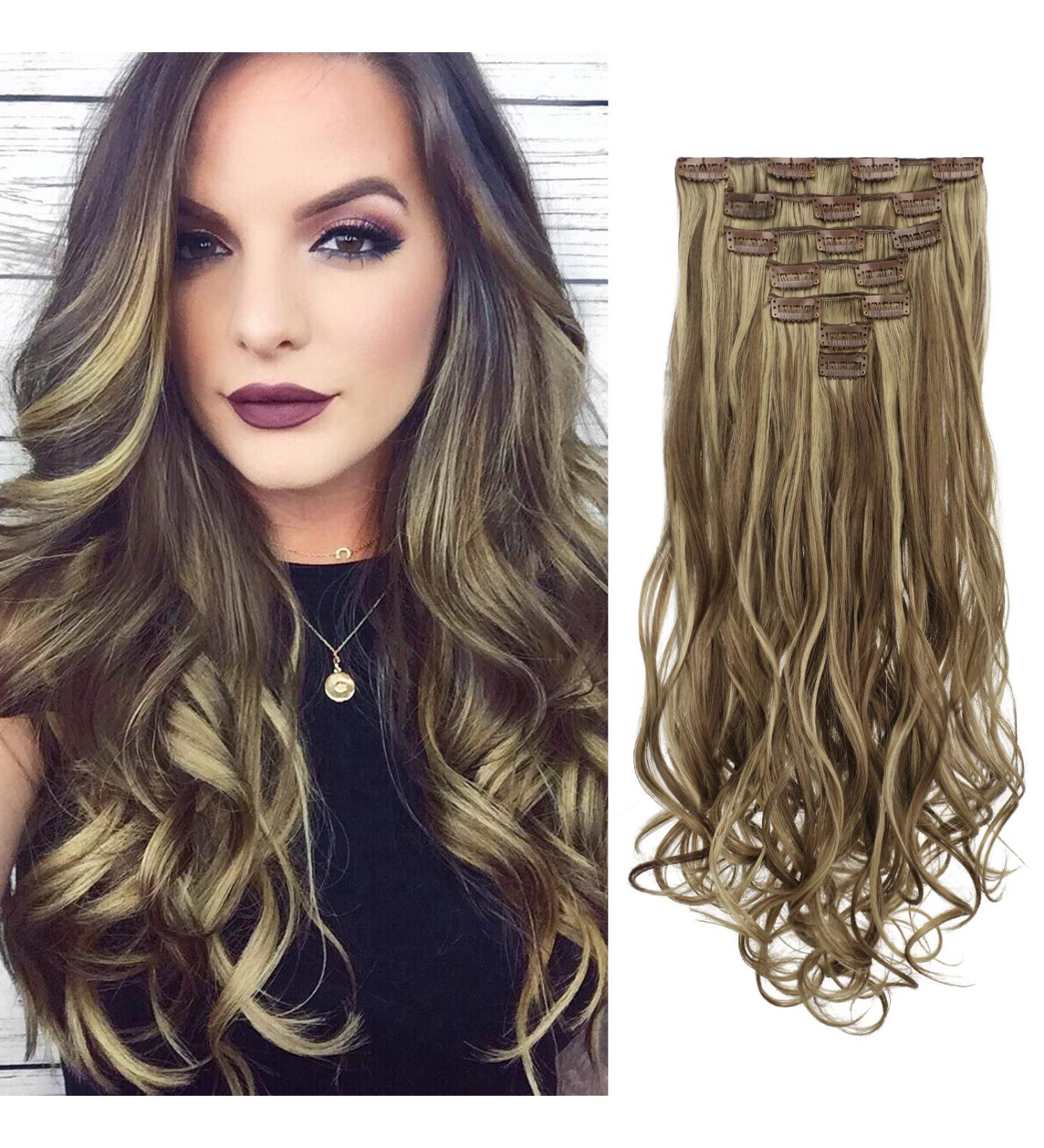 Buy Feshfen Clip-In Extensions Set - 16 Clips Wavy Hair - 50cm Golden Brown & Light Blonde | Synthetic Hair Extensions for Women - Buy Online on GoSupps.com