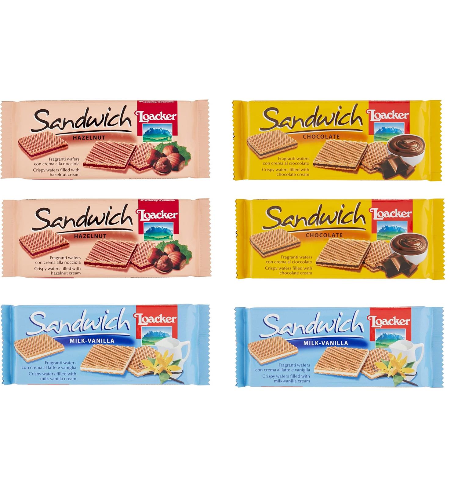 Loacker Sandwich Hazelnut Milk Chocolate Vanilla Flavored Waffles Test Pack 6 x 75 g - Buy Online on GoSupps.com