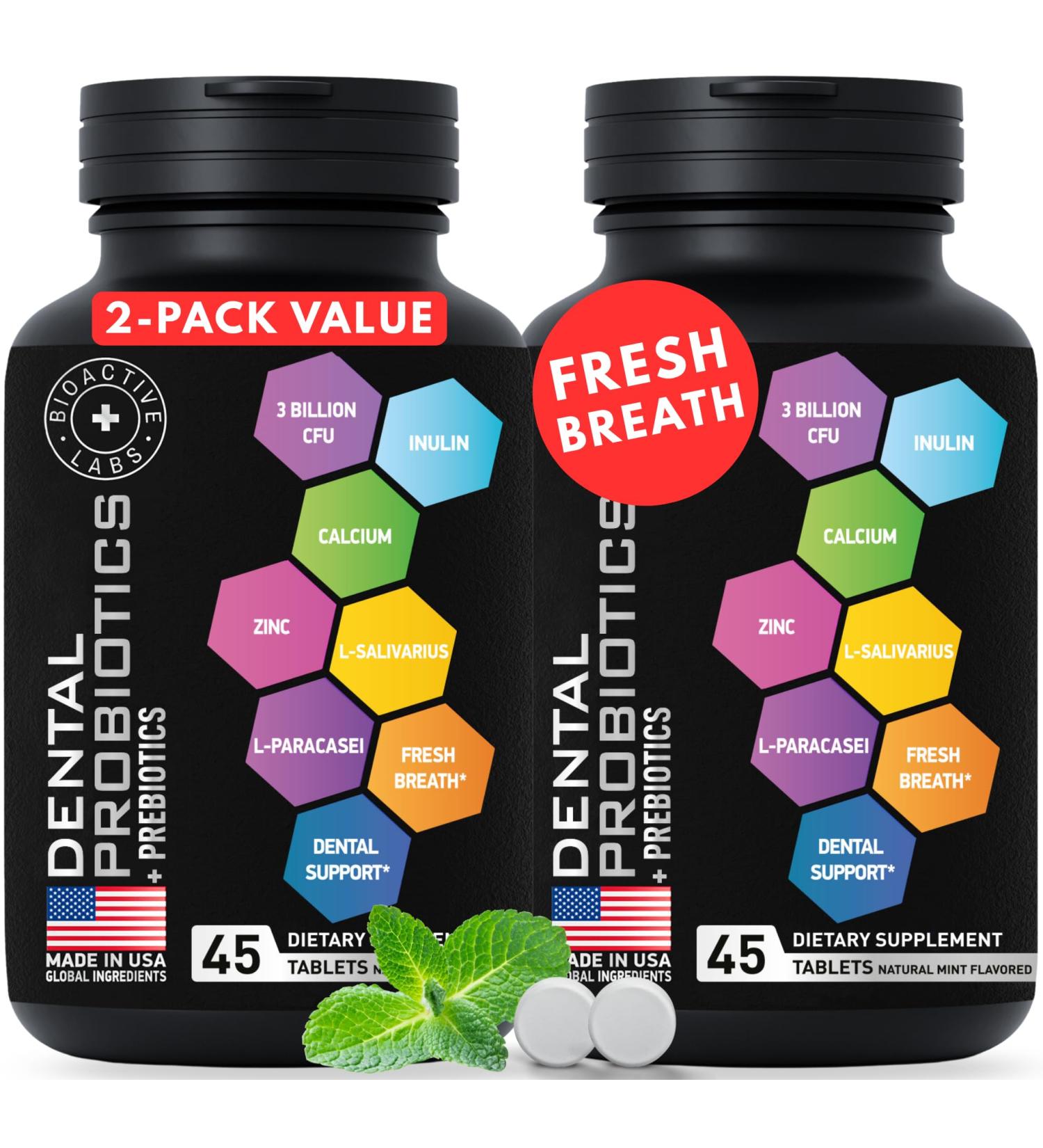 Dental Probiotics for Bad Breath & Oral Health - Best Lactobacillus Salivarius Probiotic Tablets Fight Chronic Bad Breath and Restore Good Bacteria - Oral Probiotics for Teeth and Gums - 90 Tablets 2p Dental Probiotic - Buy Online on GoSupps.com