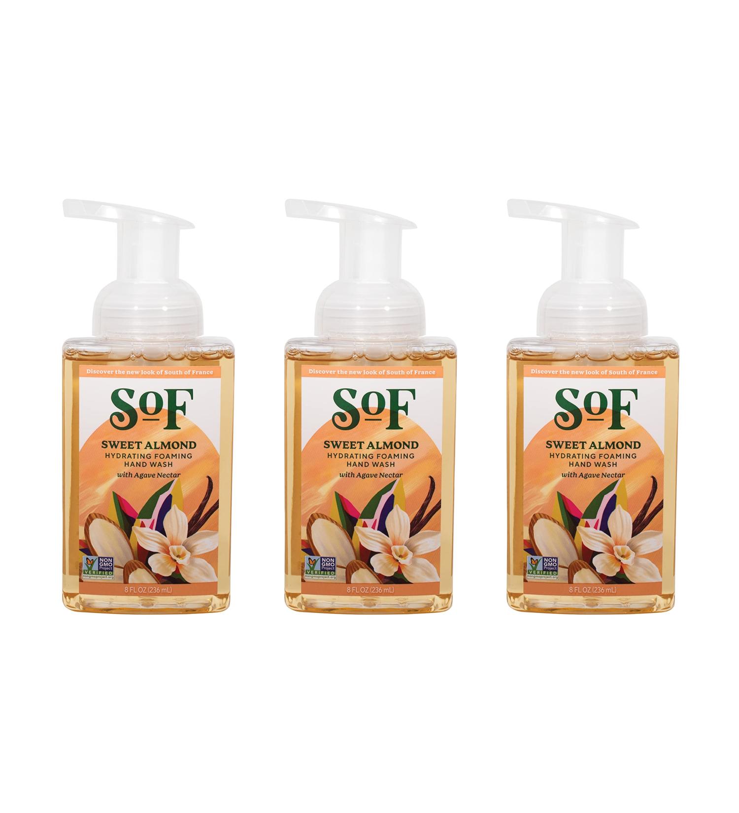 Organic Sweet Almond Foaming Hand Wash | SoF Body Care | Hydrating Agave Nectar | 8 oz Pump Bottle | Pack of 3 - Buy Online on GoSupps.com