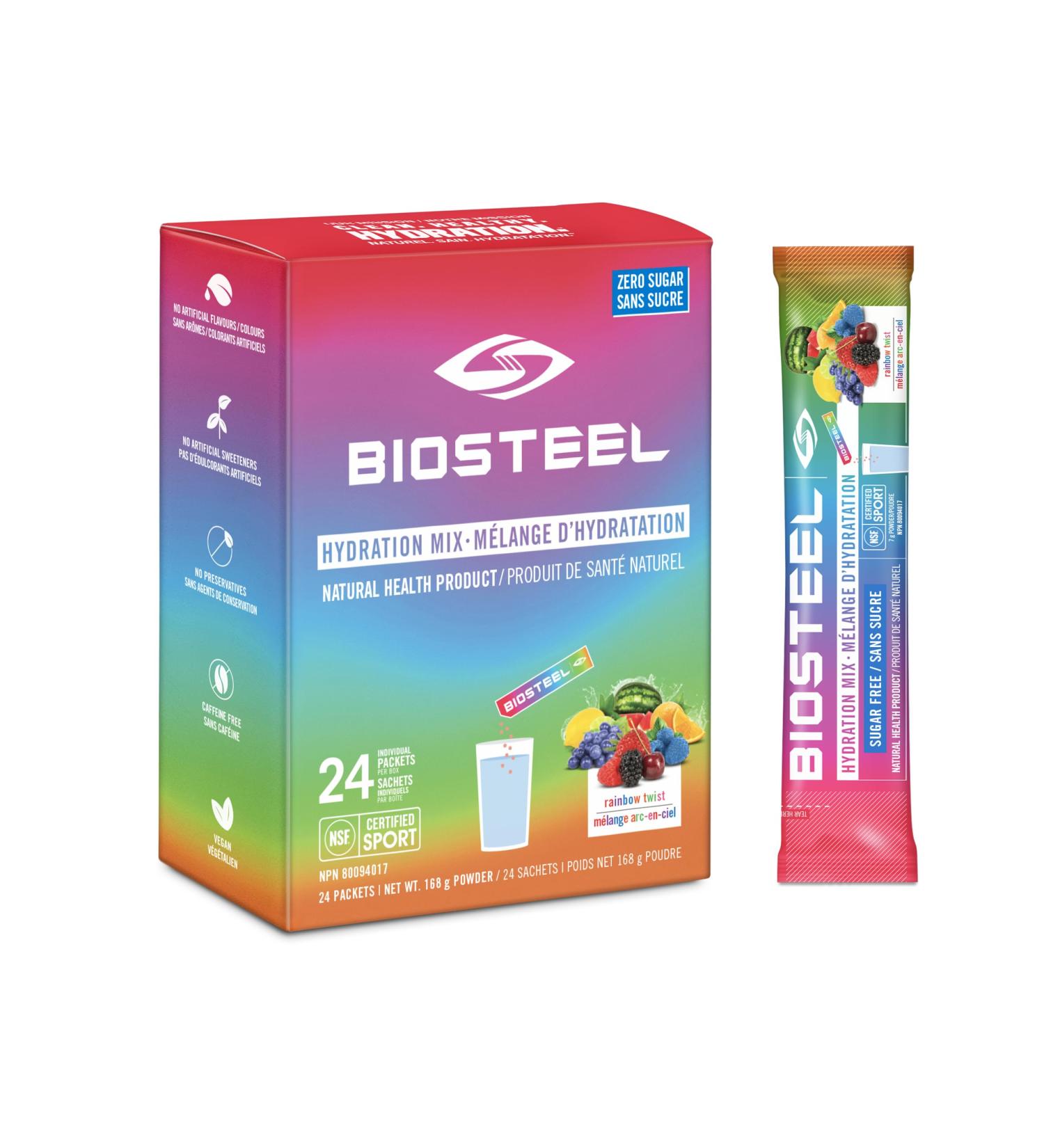 BioSteel Hydration Mix Great Tasting Hydration with Zero Sugar and No Artificial Flavours or Preservatives Rainbow Twist Flavour 24 Single Serving Packets - Buy Online on GoSupps.com