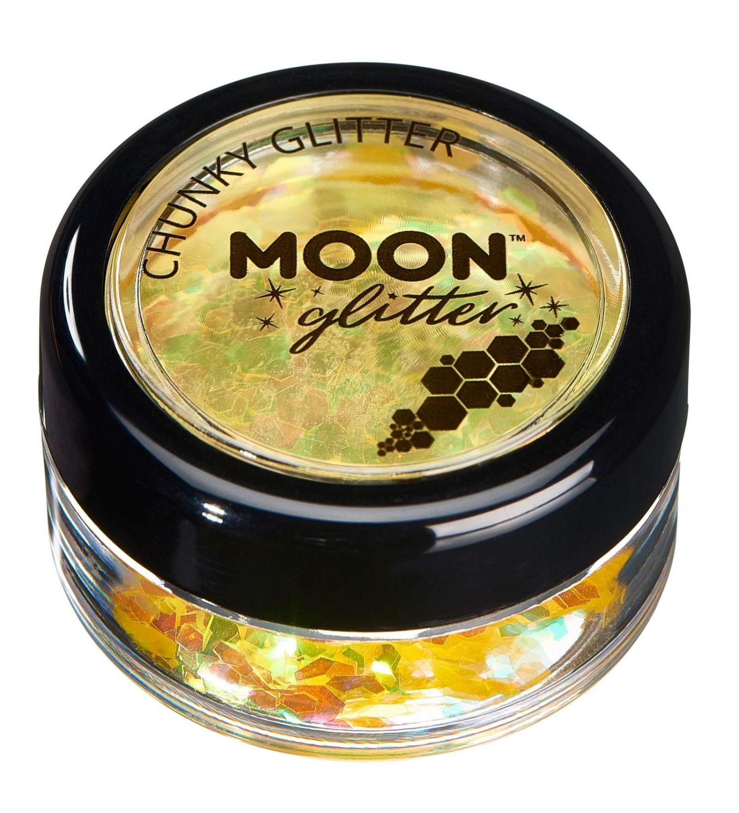 Moon Glitter Iridescent Chunky Yellow Cosmetic Glitter - 0.10oz | Face, Body, Nails, Hair & Lips - Buy Online on GoSupps.com