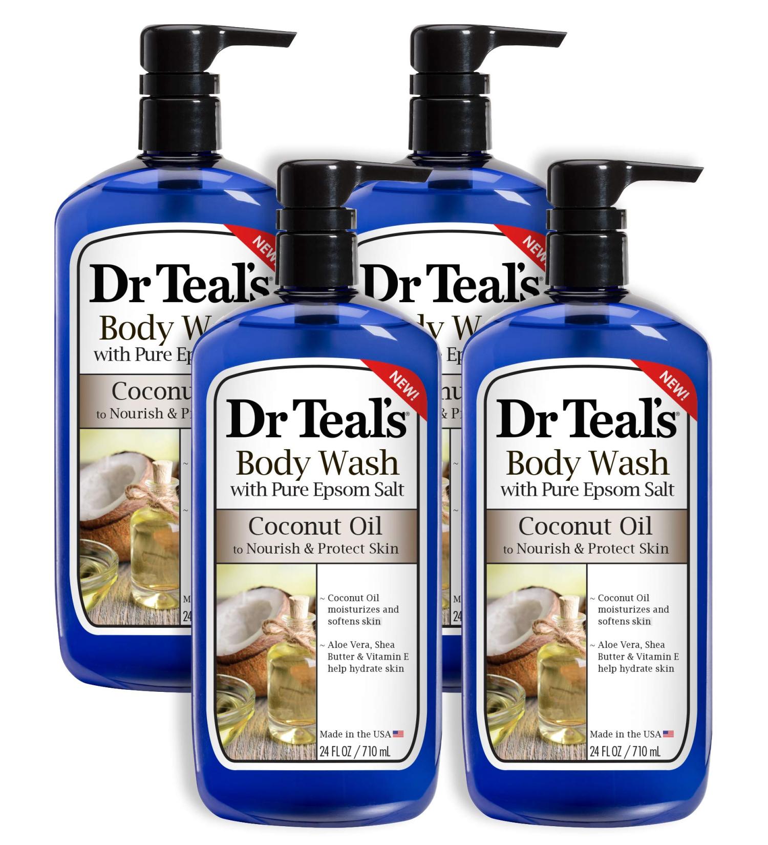 Dr Teal's Body Wash 4-Pack (96 Fl Oz Total) Coconut Oil