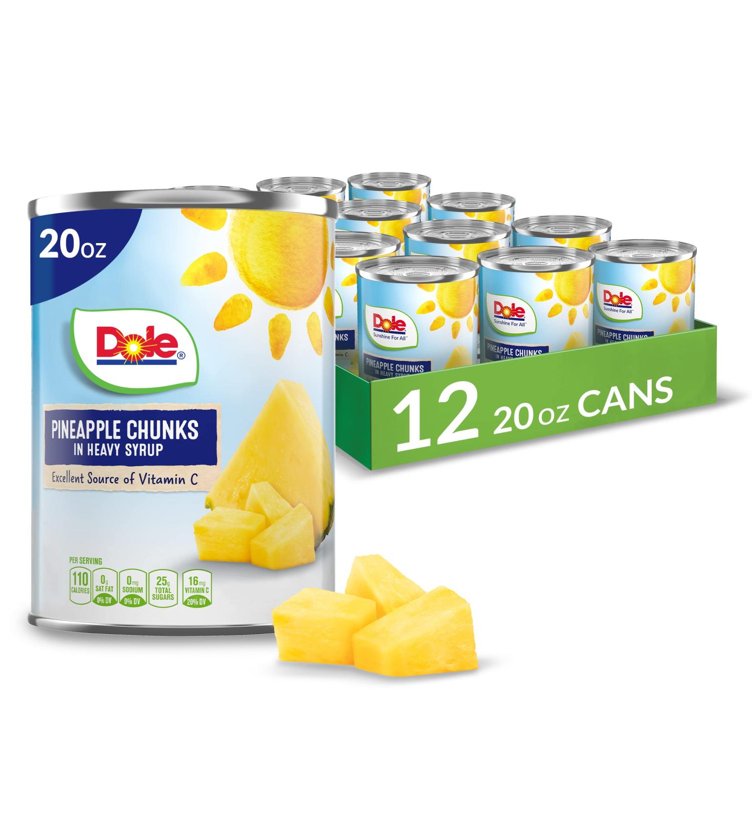 Dole Canned Pineapple Chunks in Heavy Syrup 20 Oz - Pack of 12 - Buy Online on GoSupps.com