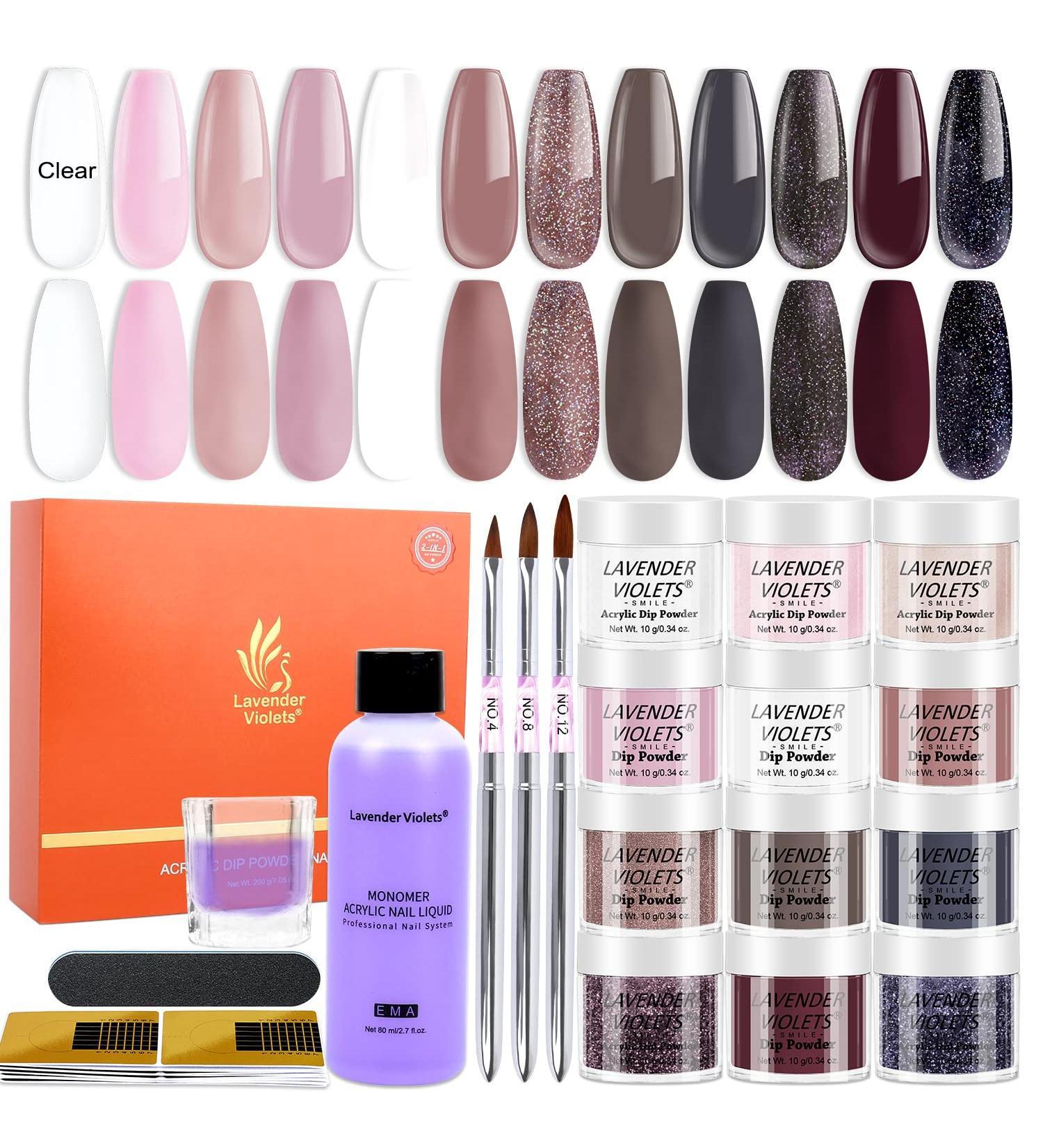 Shop Lavender Violets 12 Skin Tone Acrylic Powder & Liquid Set | DIY Nail Kit with Brush & Forms - International Shipping - Buy Online on GoSupps.com