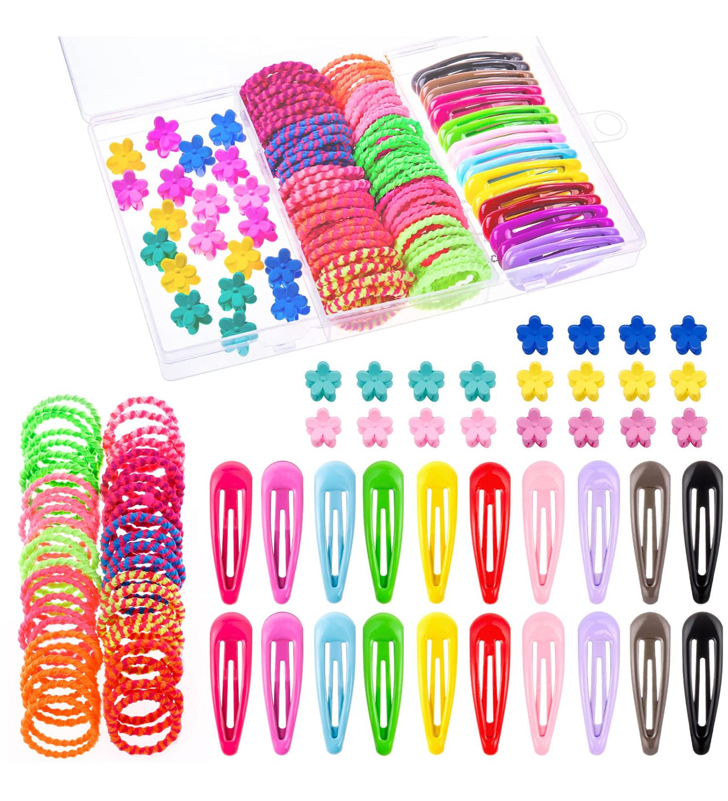 140 Pieces Girls Hair Accessories Set | Colorful Hair Ties Mini Flower Clips & Hairpins for Children - Buy Online on GoSupps.com